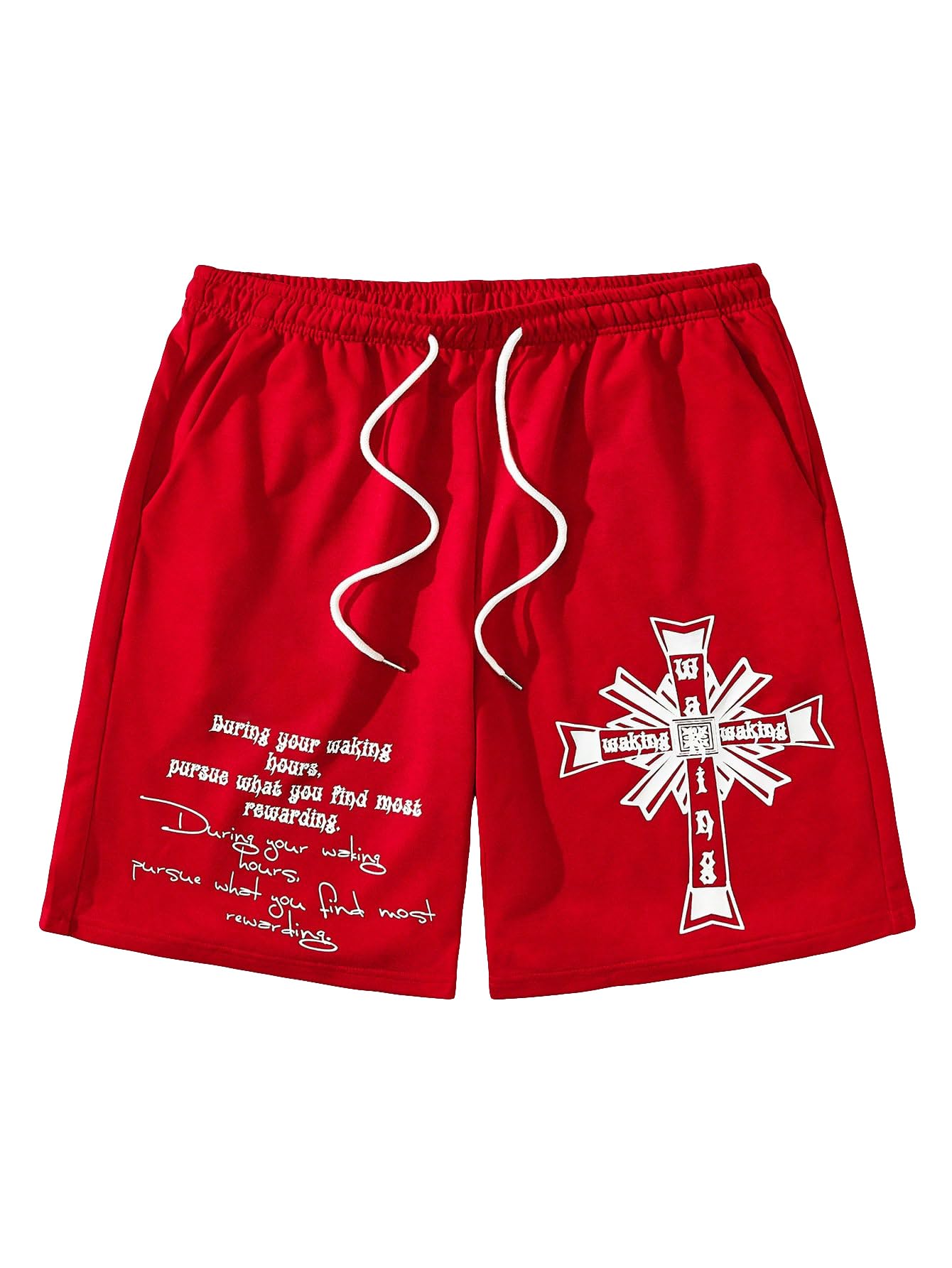 GORGLITTERMen's Cool Graphic Print Drawstring Elastic Waist Track Shorts with Pockets Red Large