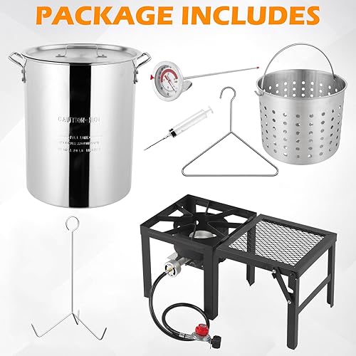 Miniatura 4 de Bonnlo Freidora de pavo de 30 cuartos de galón con estufa de gas propano de 54000 BTU, caldera de mariscos de aluminio para hervir cangrejos con