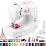 Machine à coudre pour débutants DIY Outil à coudre avec pied de pédale 12 Machine à coudre portable à mailles, 36 Fils de couleur, ILED Light, Bobbin Winder automatique, blanc violet pour les vêtements