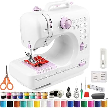 FONCOOD Sewing Machine Beginners with 12 Stitch Patterns Sewing Accessory Set Sewing Machine Electric with 42 Pieces Accessor
