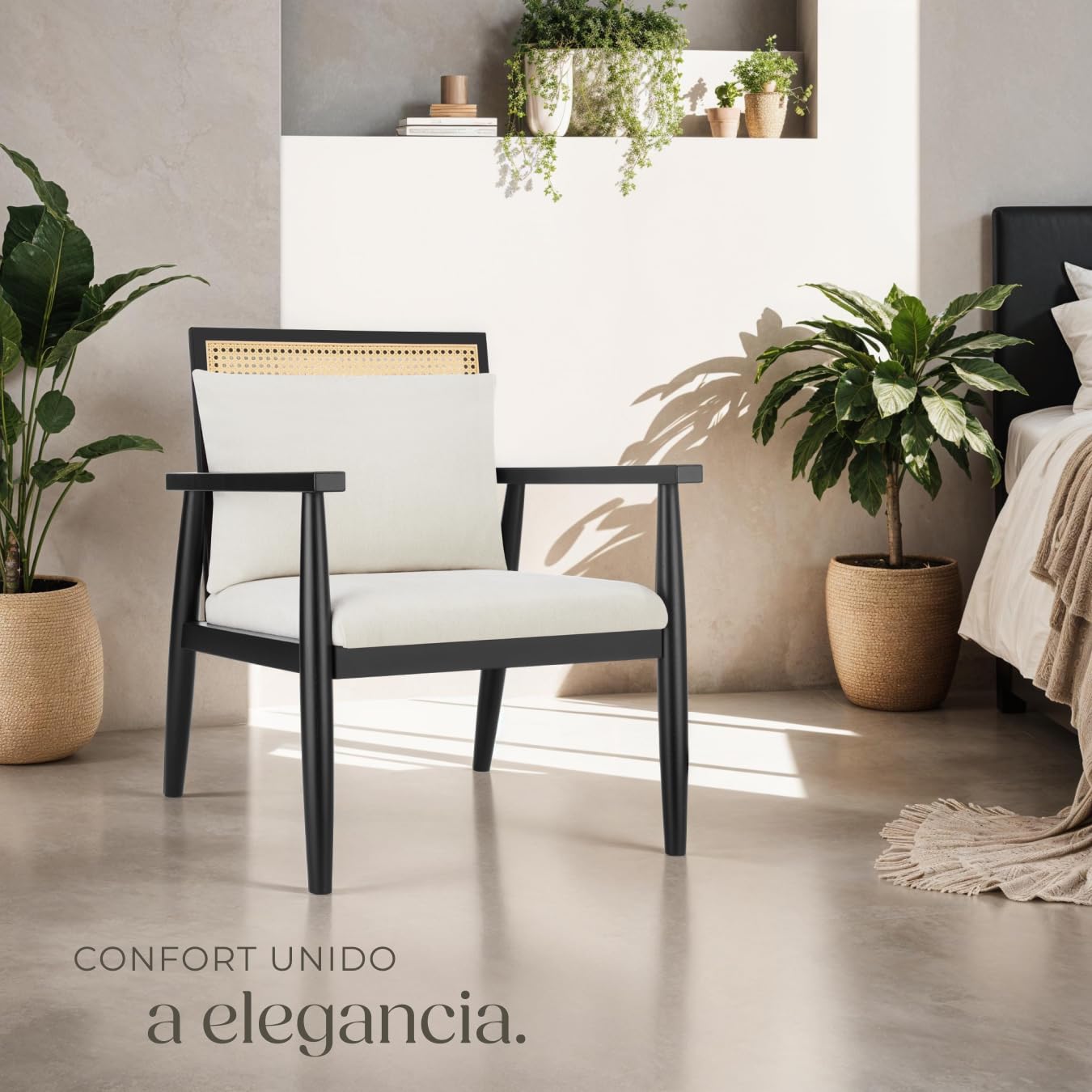 tectake® Sillón Vintage con Mimbre Vienés y Cojín Extraíble, Butaca de Salón con Reposabrazos y Gran Respaldo, Sillón Lectura, Sillón Relax de Fácil Montaje y Limpieza, Ideal Mueble Salón, Dormitorio