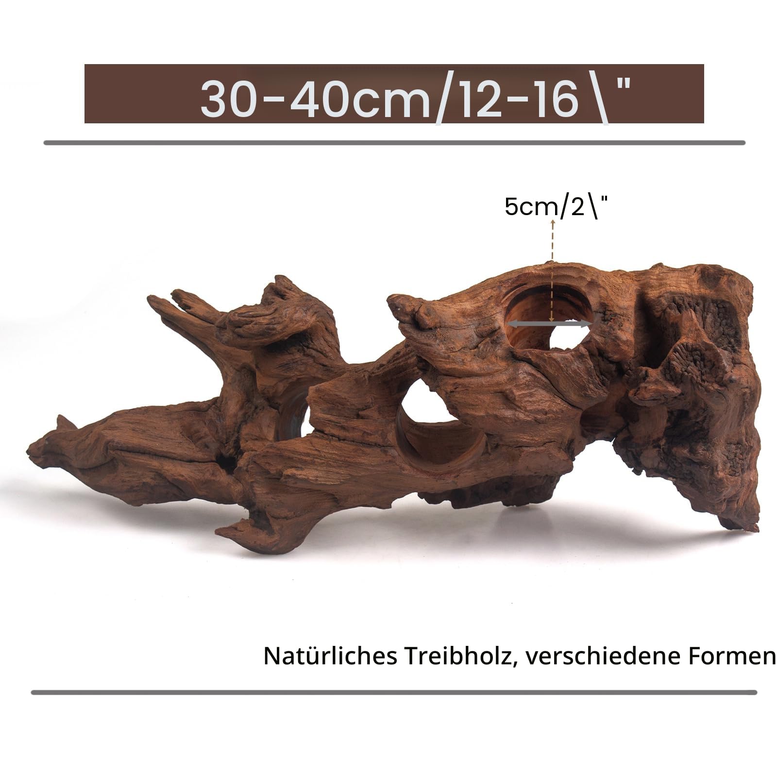 emours Poröses natürliches Treibholz für Aquarium, Aquascaping-Treibholz mit Löchern, handverlesene Tunnel & Verstecke, Aquascaping-Hardscape, Terrarium-Reptilien-Dekor, ohne Farbe oder Harz (30-40 cm