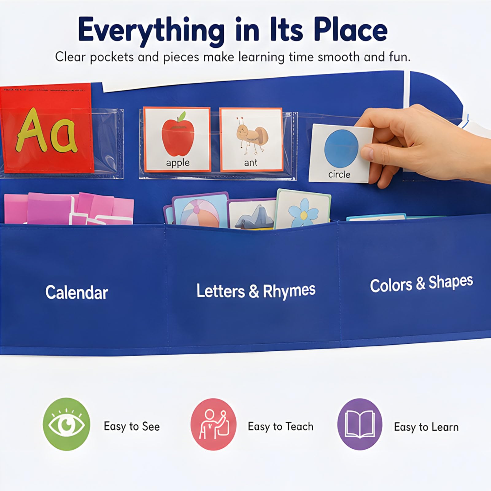 Tabellone interattivo tascabile per lezioni quotidiane, calendario in classe, forma e conteggio delle lettere, set da parete per casa, studio, apprendimento quotidiano, tabella tascabile centro di