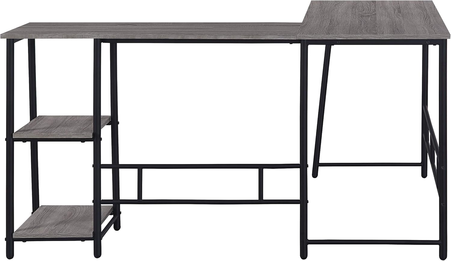 OSP Home Furnishings Frame Works 57 x 48 Inch L-Shaped Desk with 2 Storage Shelves, Truffle Finish