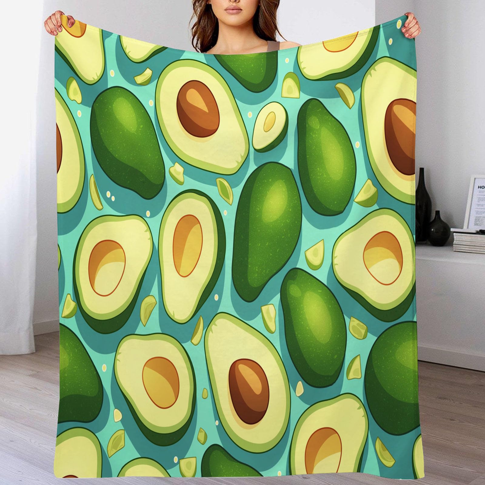 Couverture avocat 150x200cm plaid dessin animé doux pour canapé lit coloris jaune-vert