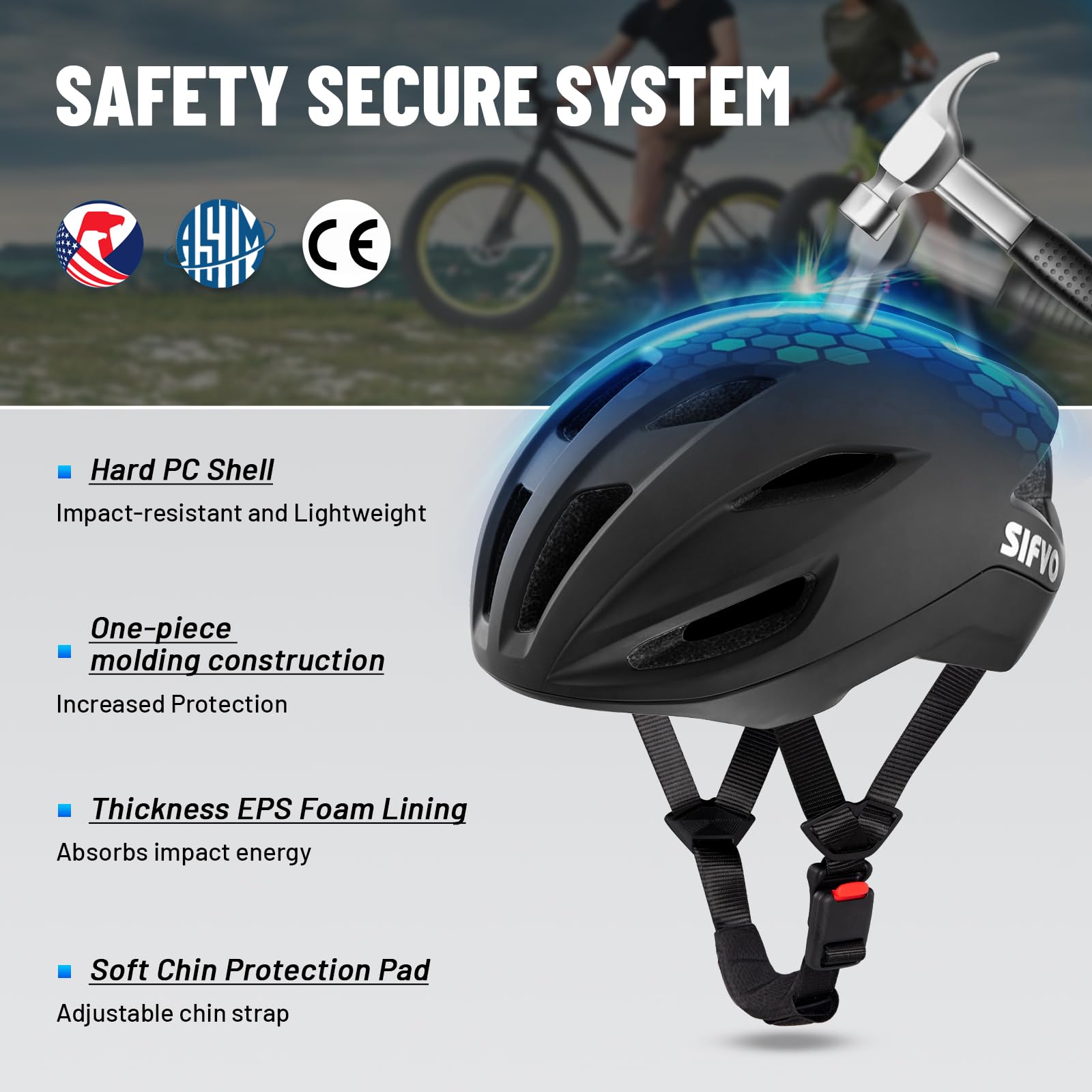 SIFVO Casco da bicicletta da corsa, per adulti, con fibbia magnetica, regolabile, 56-61 cm, leggero, per uomo e donna