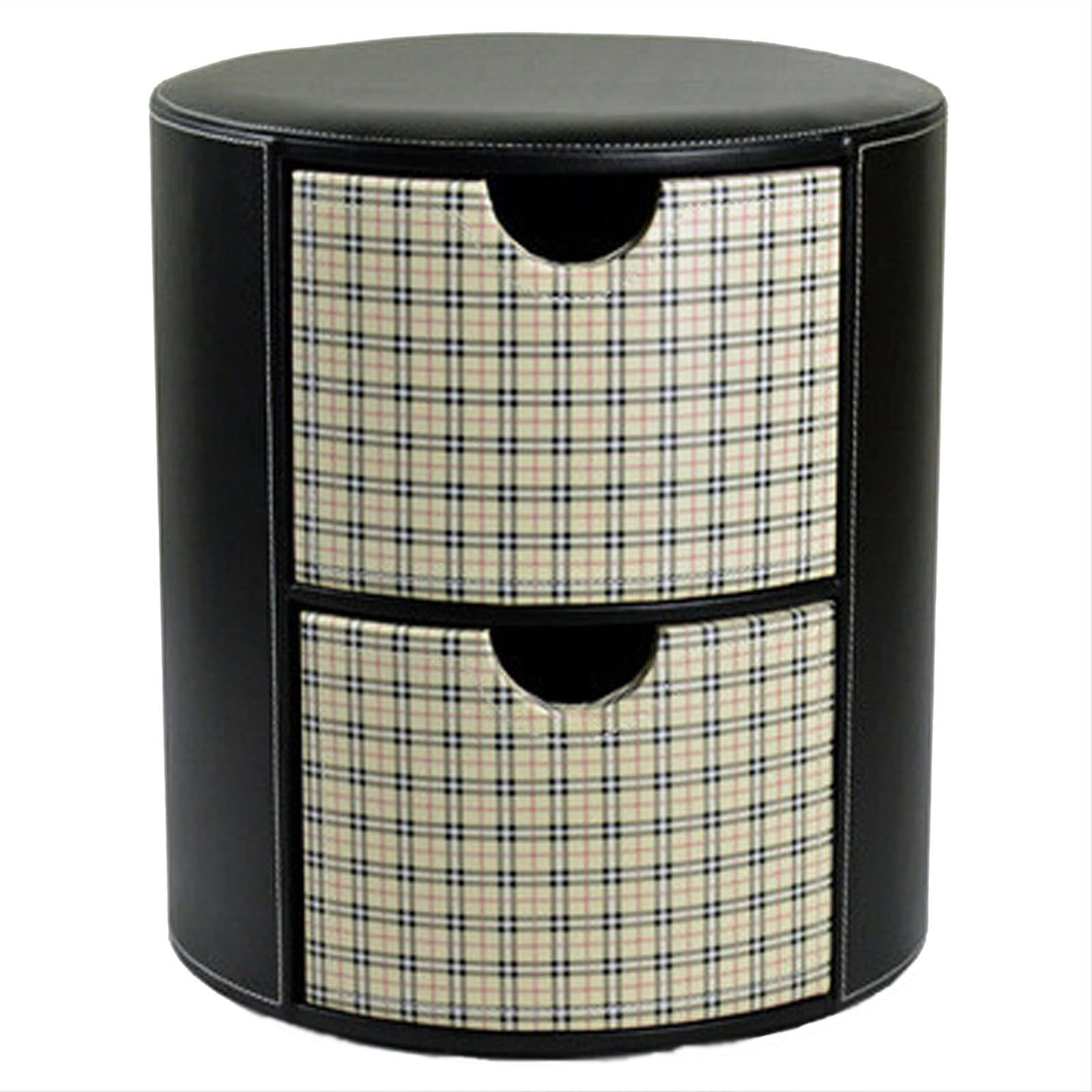Reposapiés Redondo De Almacenamiento con Doble Cajón, Taburete Creativo De PU para Mesita De Noche para Sala De Estar Y Dormitorio.(Patrón Rojo Vino-15,5 X 17,7 Pulgadas)