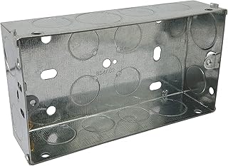 ABBASALI Double 2 Gang Galvanised Metal Back Box 35mm Deep Flush Mount Pattress Box