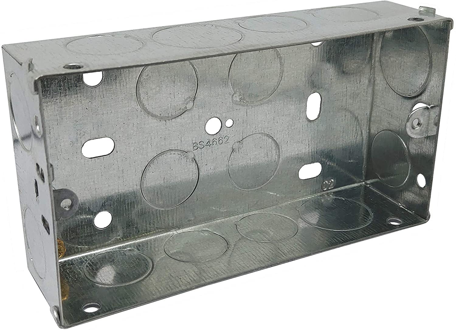 Double 2 Gang Galvanised Metal Back Box 35mm Deep Flush Mount Pattress Box - Pack of 2