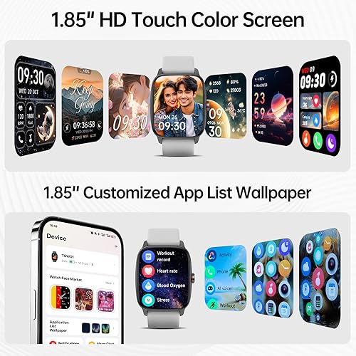 Miniatura 7 de Relojes inteligentes para mujeres y hombres con llamada Bluetooth y voz AI, monitor de actividad física HD de 1.85 pulgadas con monitor de sueño