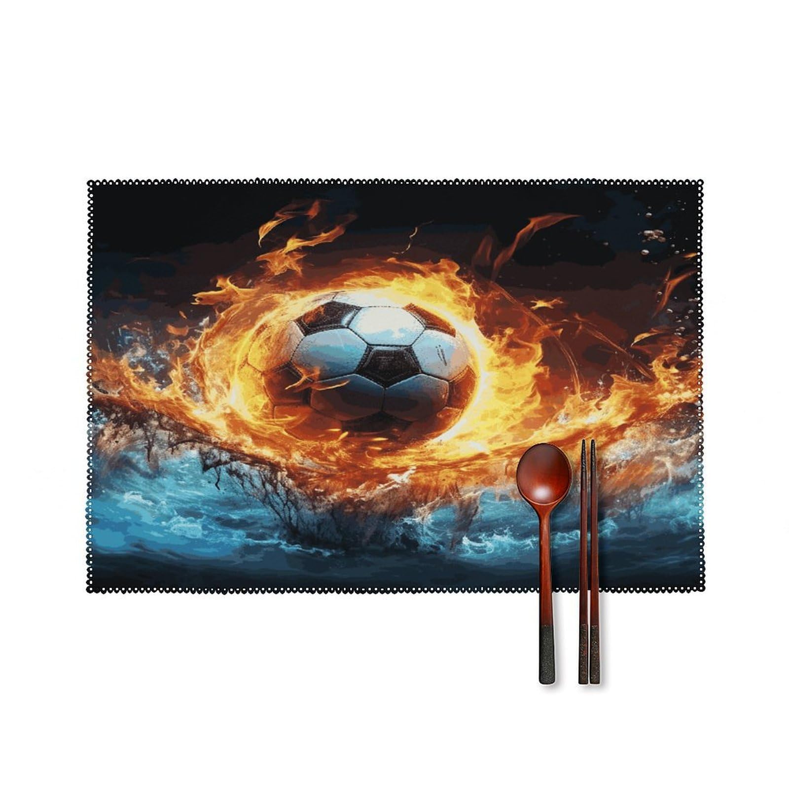 Fekiloot Style Football In Fire And Water Placemats Set Of 6,Table Mat