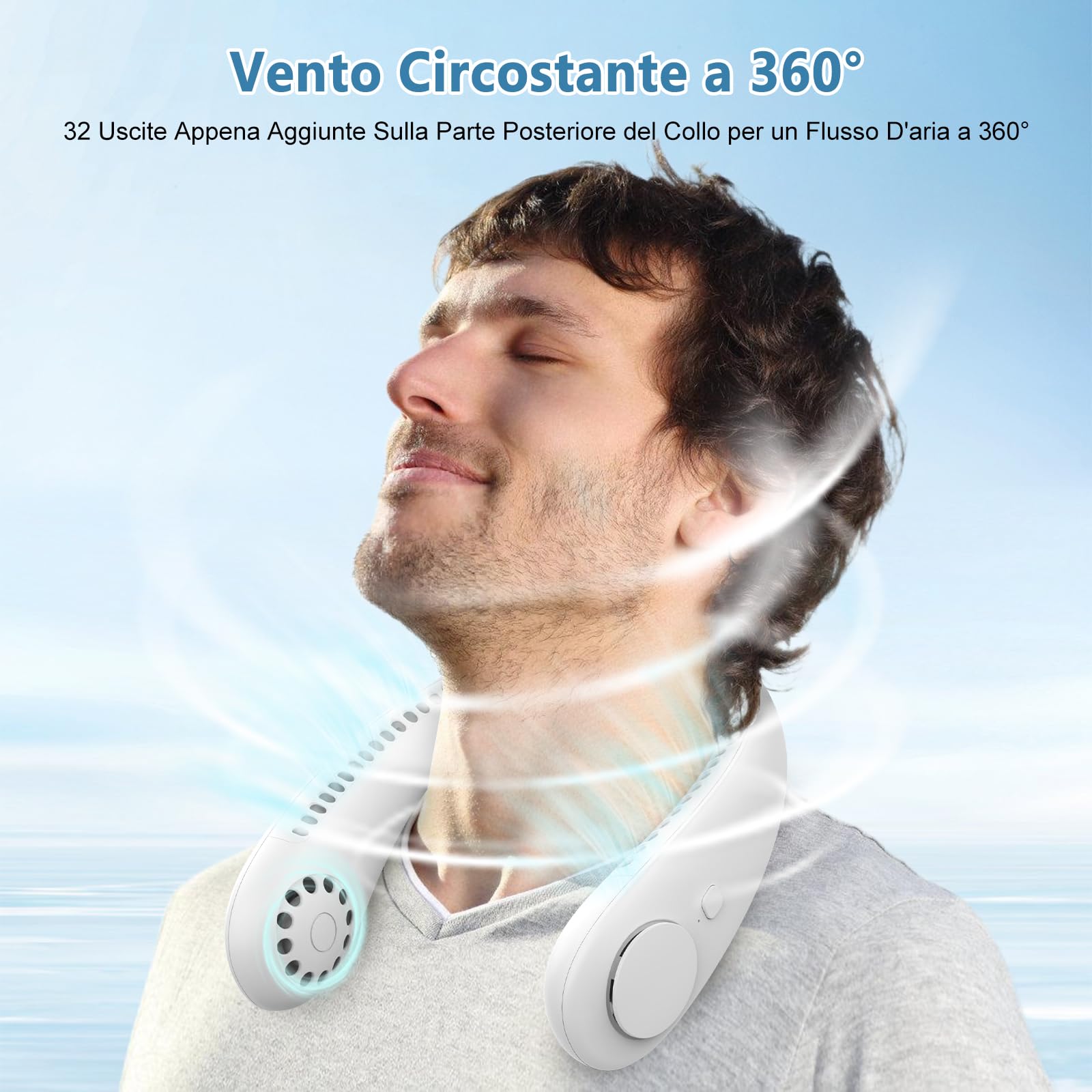Ventilatore da Collo Portatile Senza Pale, 2600mAh Ventilatore USB Ricaricabile, 3 Velocità Personalizzabili, Aria 360° Mani Libere Leggero per Viaggi/Ufficio/Sport, Regalo Perfetto Estate