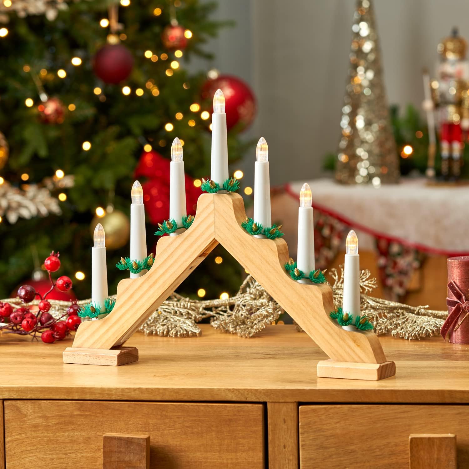 SA Products Wooden Christmas Candle Bridge Wood Christmas Arch, Xmas