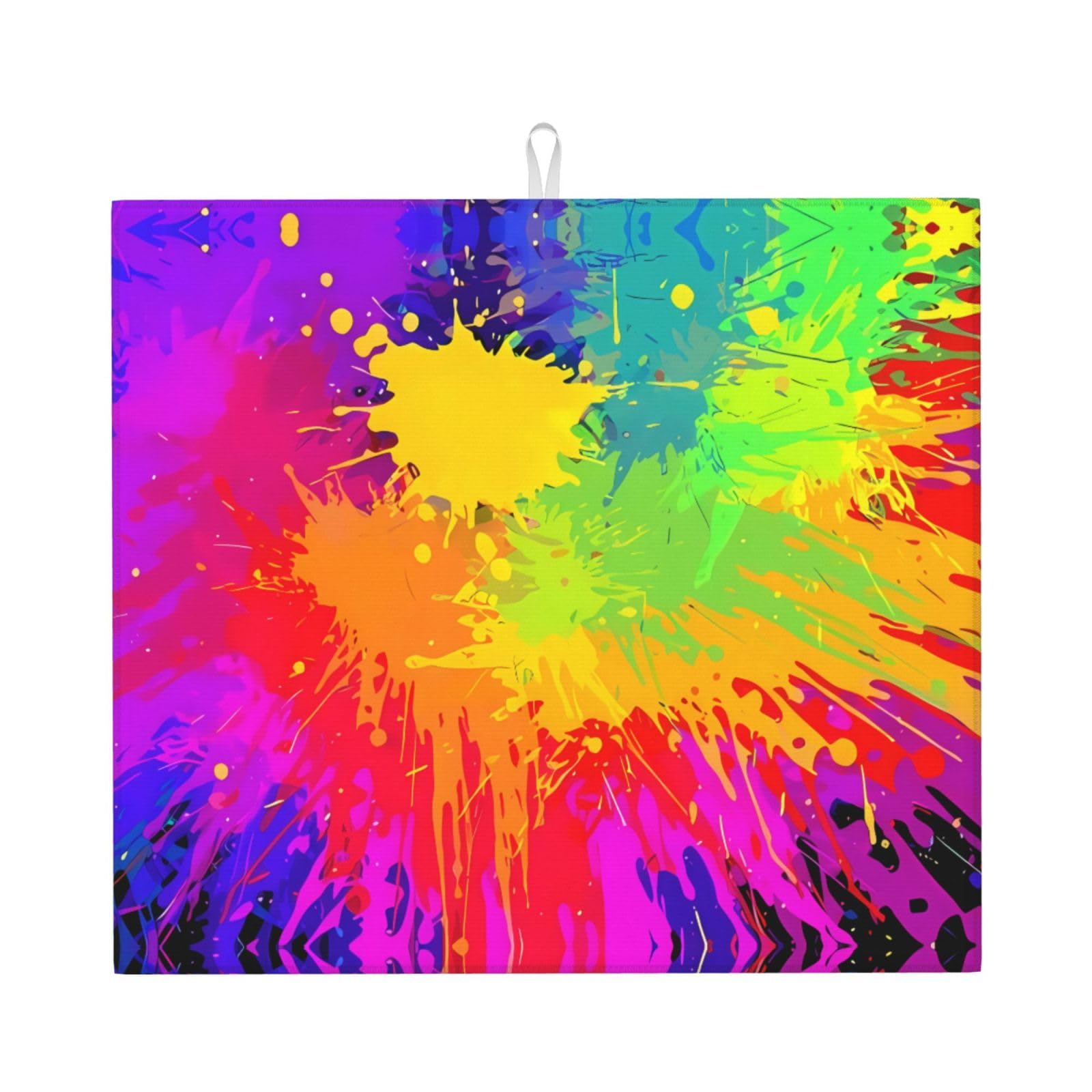 WHJSHOP Colorful splash Prints Kitchen Drying Mat – Absorbent Dish Throw for Countertops, Quick-Dry Non-Slip Layer with Colorful Prints, Ideal Housewarming Gift