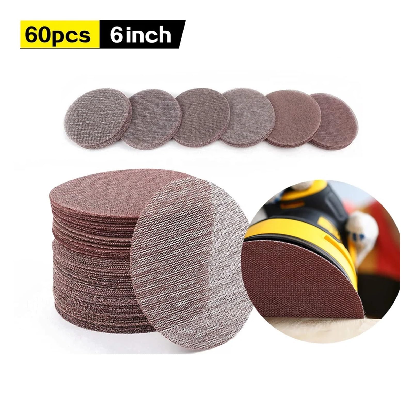60 Stück 6 Zoll Schleifscheiben 80 100 120 180 240 320 Körnung Mesh Schleifstaubfreies Schleifpapier Sortiment for die Auto-Holzbearbeitung - Haken