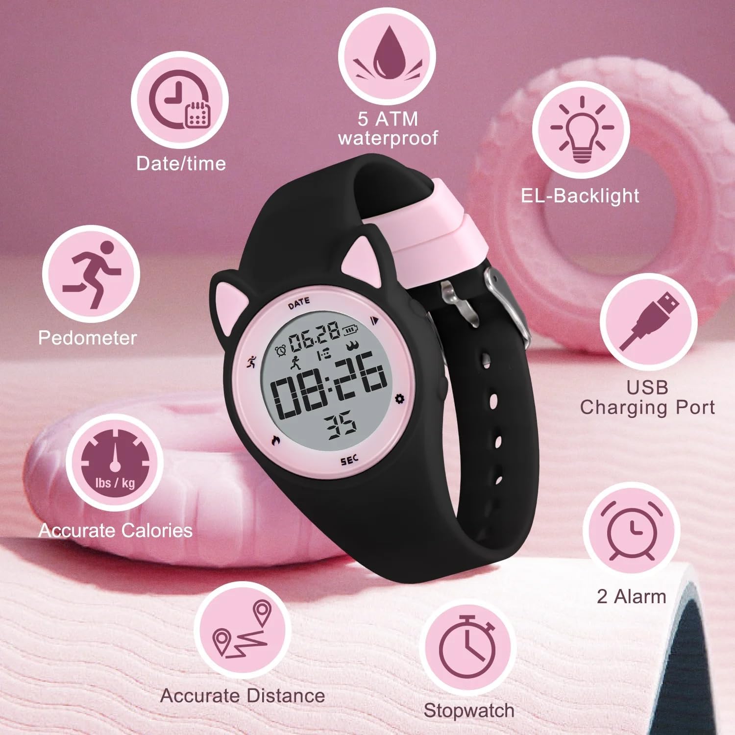 Moon Boat Digital Toy Watch with Alarm Clock, Stopwatch,Pedometer as Christmas Gift