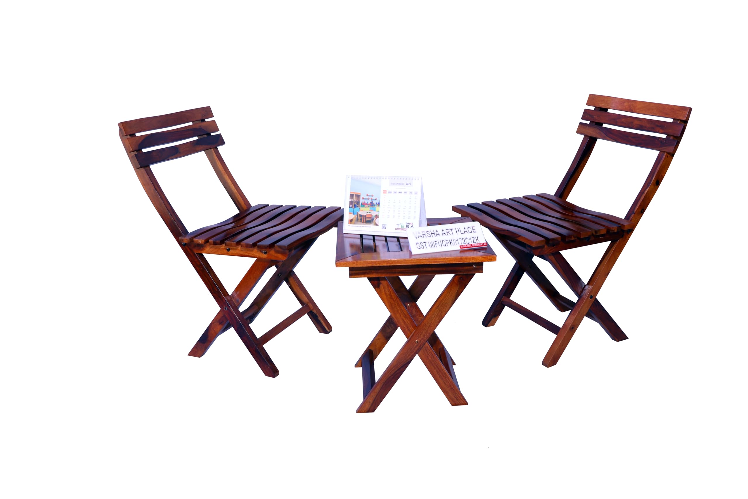 Sheesham Wooden Foldable 2 Seater Chair with Table Set | Solid Wood Folding Chair & Table for Balcony, Indoor & Outdoor Seating | Honey Finish-picture-35