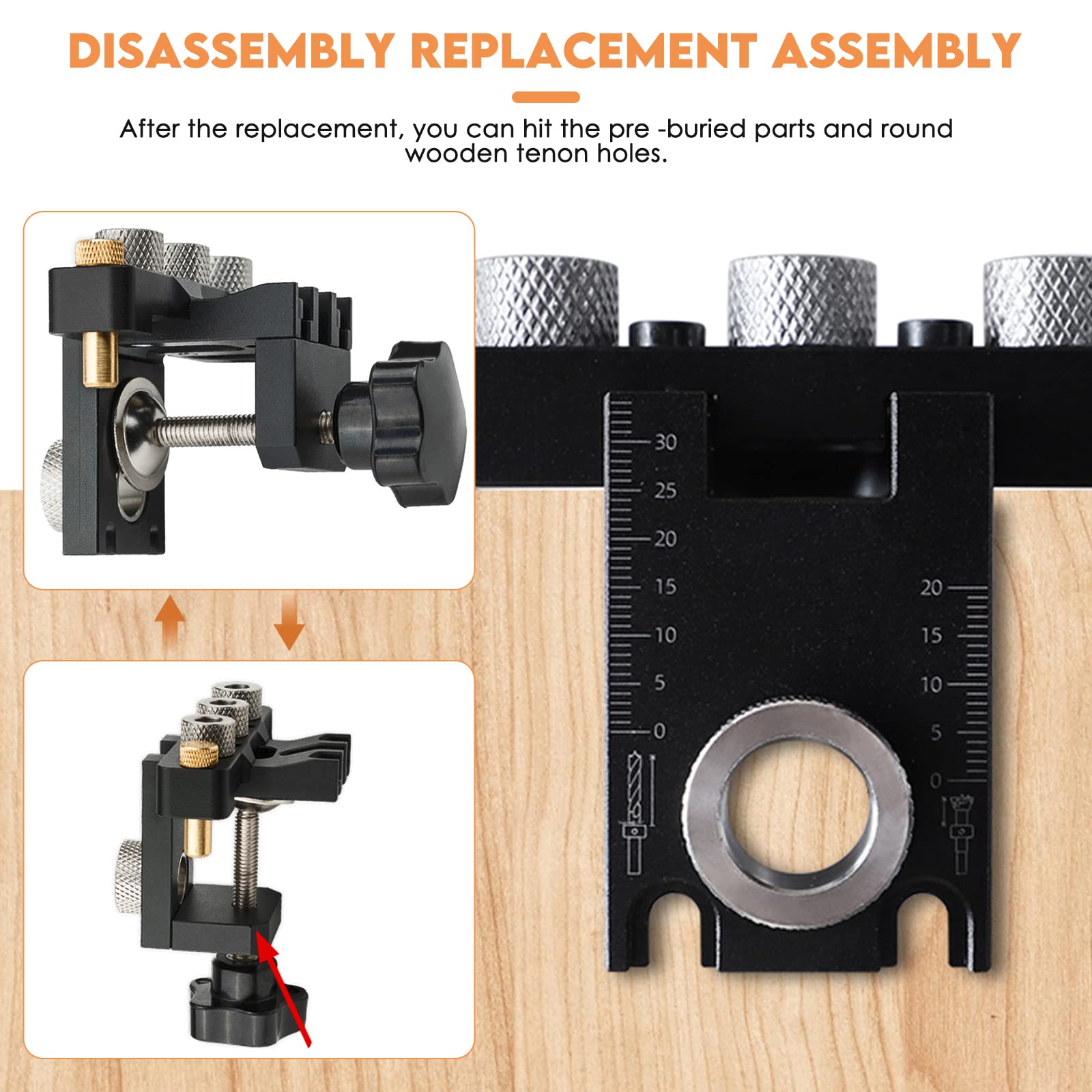 Pocket Hole Jig, 3 en 1 Kit de plantilla de orificio de bolsillo con broca de 8/10/15 mm, juego de plantilla de espiga para carpintería Guía de perforación Localizador de perforadora Guía