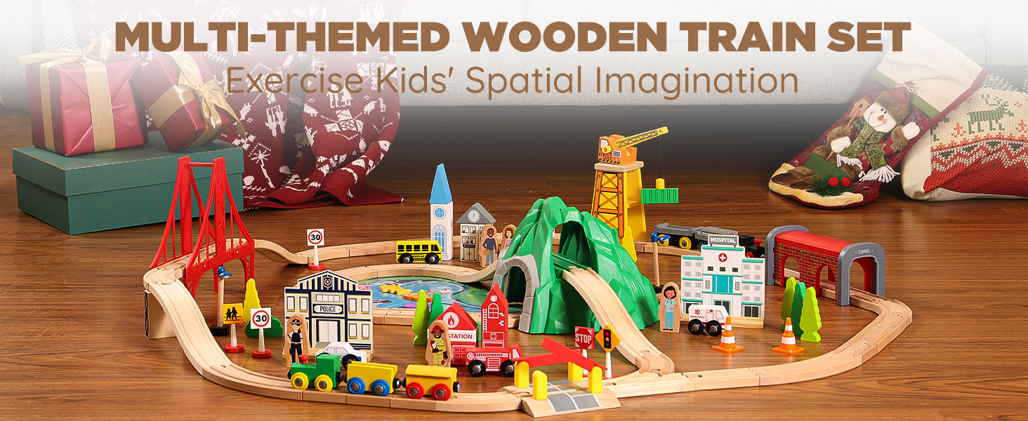 知育玩具 saint.mm1 Amazon.com: SainSmart Jr. 112-Piece Wooden Train Set for
