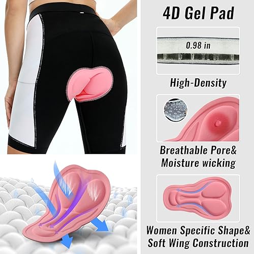 Miniatura 4 de Pantalones cortos de ciclismo para mujer 4D Gel Pading Ciclismo Spinning Biker Pantalones cortos con bolsillos Cintura ancha