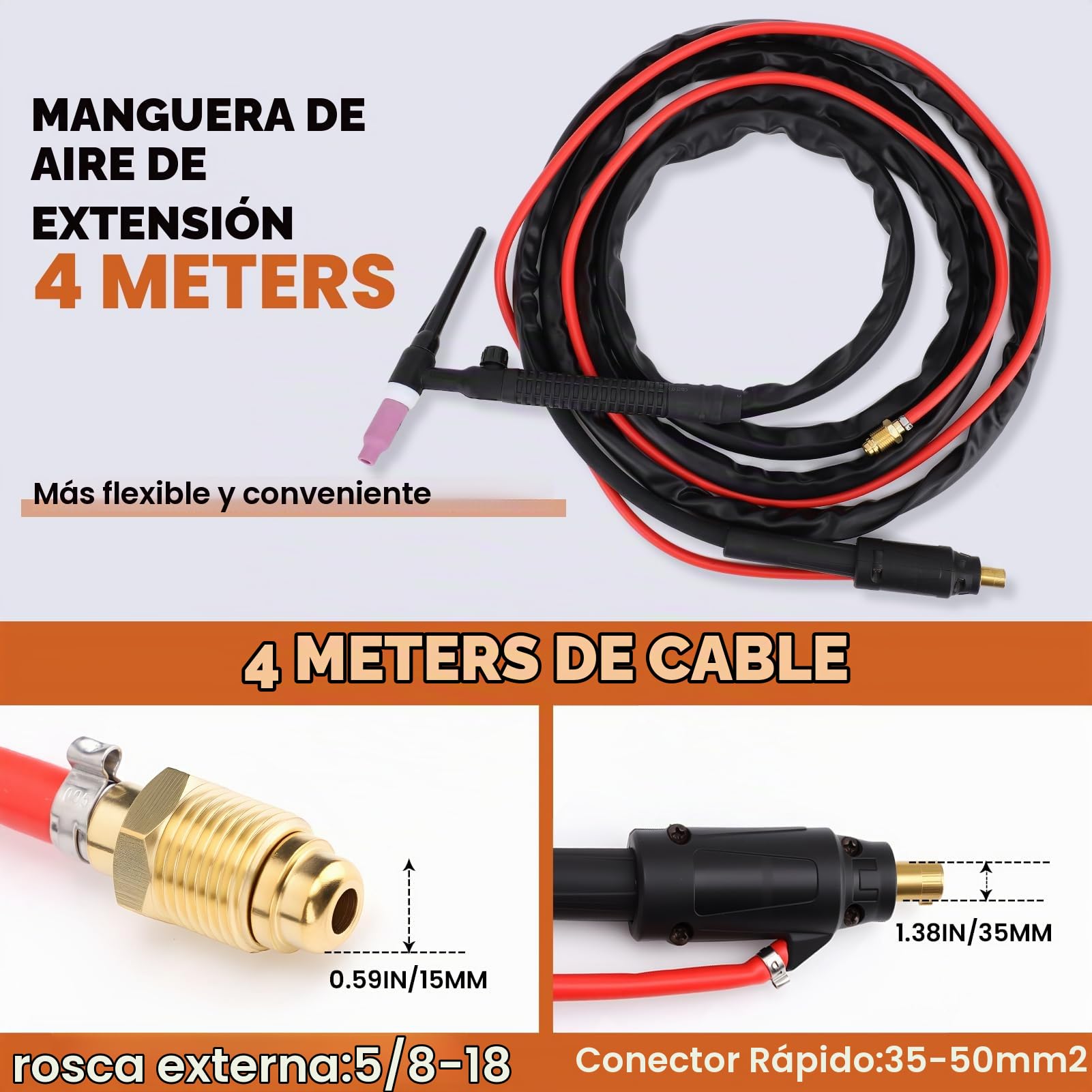Soldadura TIG 8 mm² Alambre de Cobre de Alta Pureza Manguera de Aire de 13 Pies Antorcha Soldadora TIG Refrigerada por Agua