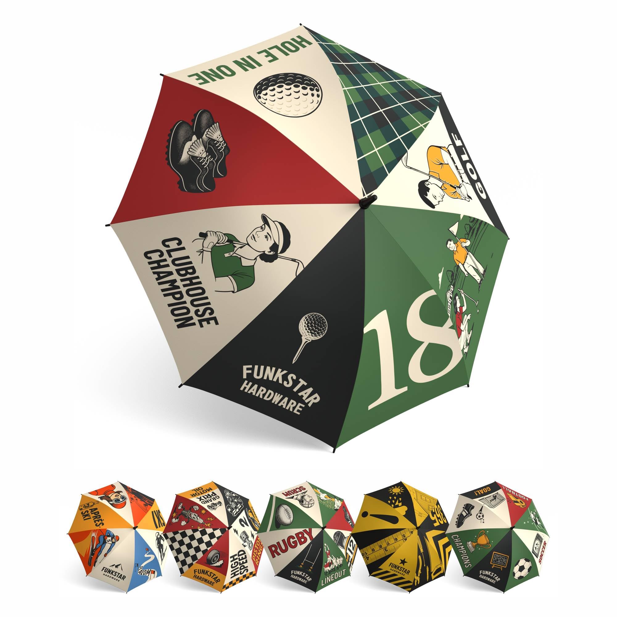 Funkstar Hardware Classic stick umbrella | Golf design | 115cm windproof fiberglass | Auto open | Waterproof | Large canopy | Golf umbrella gift for men and women