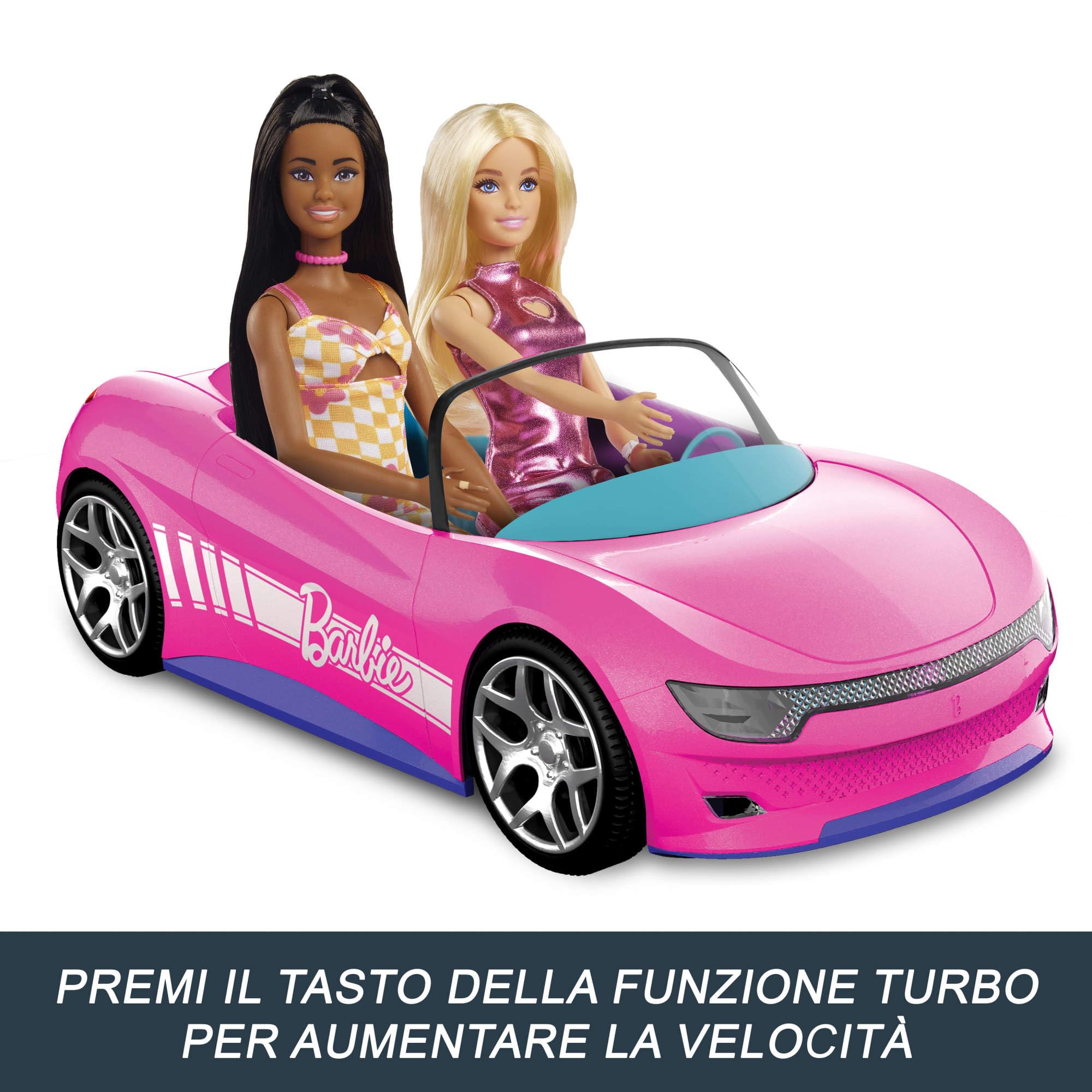 Hot Wheels Barbie - Cabrio RC, auto rosa telecomandata con sticker adesivi inclusi, posti per due bambole e bagagliaio apribile, giocattolo per bambini, 4+ anni, JBH05