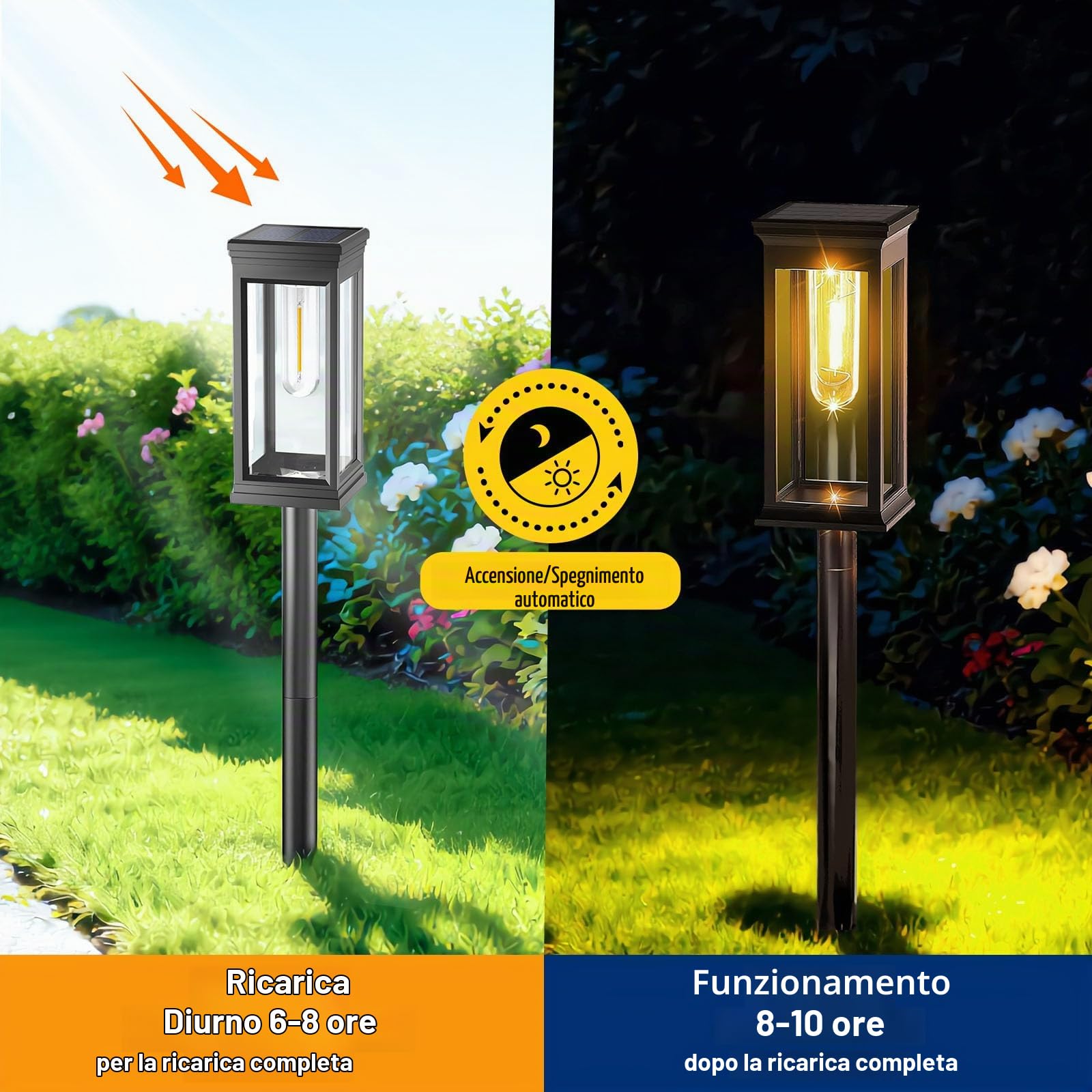 8 Pezzi Luci Solari da Giardino Esterno, Lampade Solari da Giardino con Interruttore Automatico, IP65 Luci da Esterno Giardino per Sentieri, Giardini, Cortile