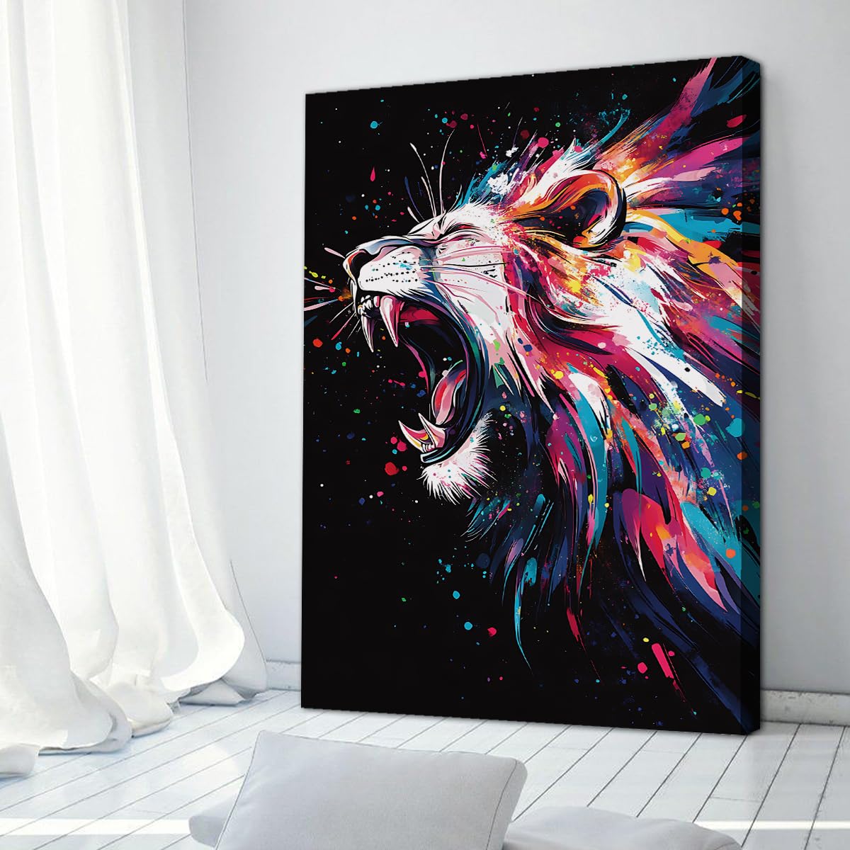 YUNART Lion Canvas Wall Art For Lion Living Room Unique Wild Animals Decorative Printed Painting Printed Painting Home Office Home Office Indoor Frame 65x100cm