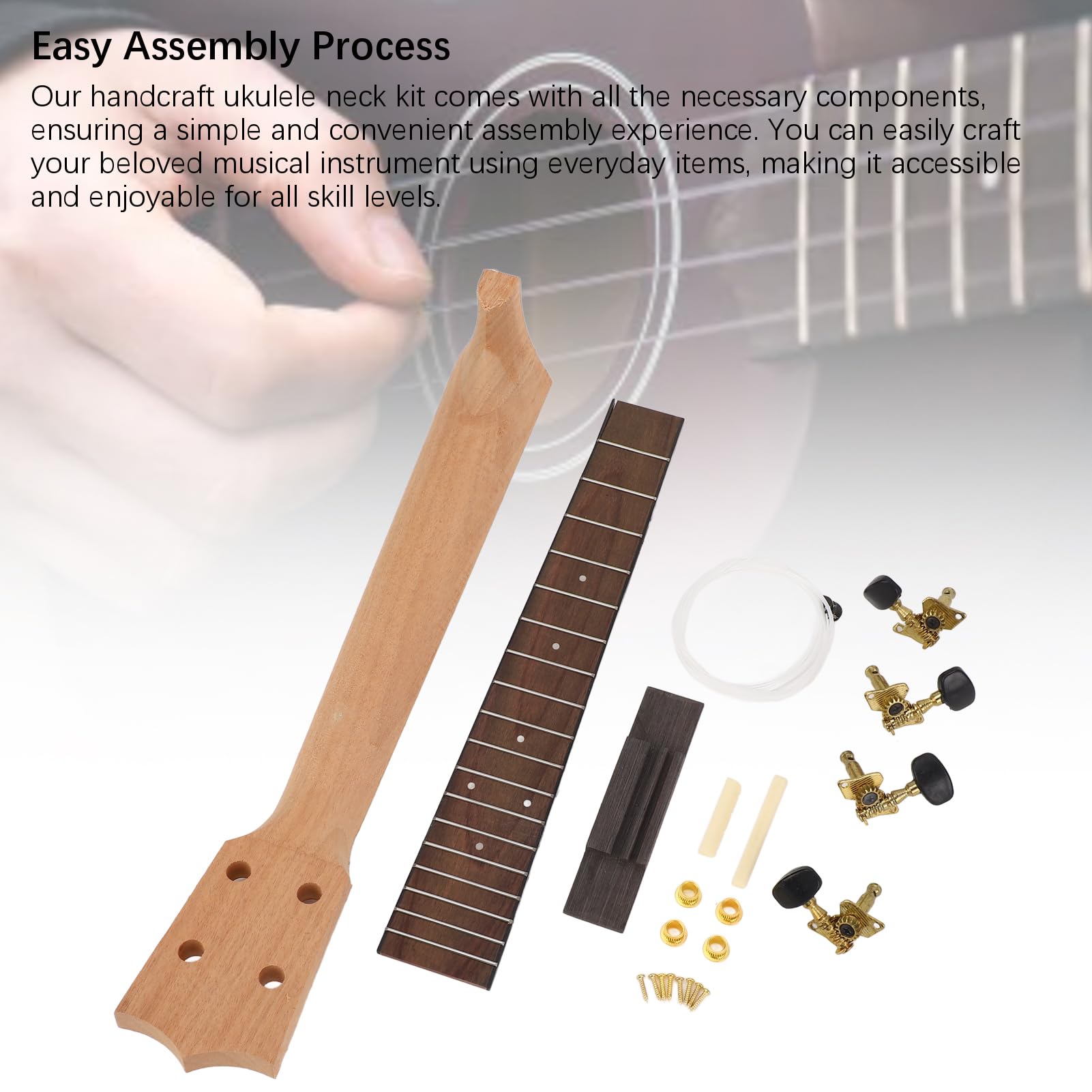 Kit per la Costruzione del Manico Dell'ukulele Artigianale, Set di Manopole e Ponticelli per Tastiera in Palissandro il Divertimento della Famiglia