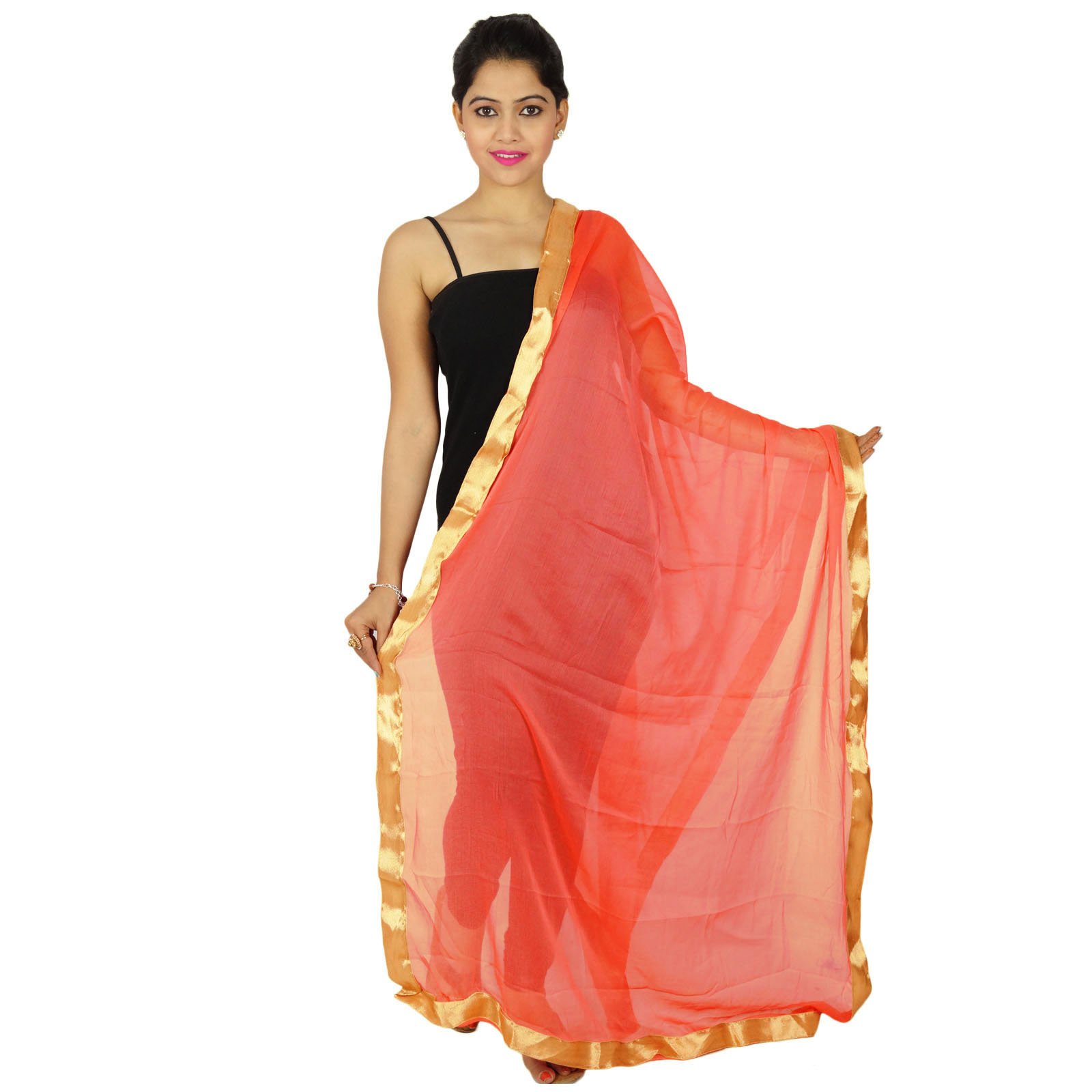 Iba Indianbeautifulart Women's Salmon Wear Chiffon Blend Dupatta Neck Wrap Long Stole Indian Scarves Chunni