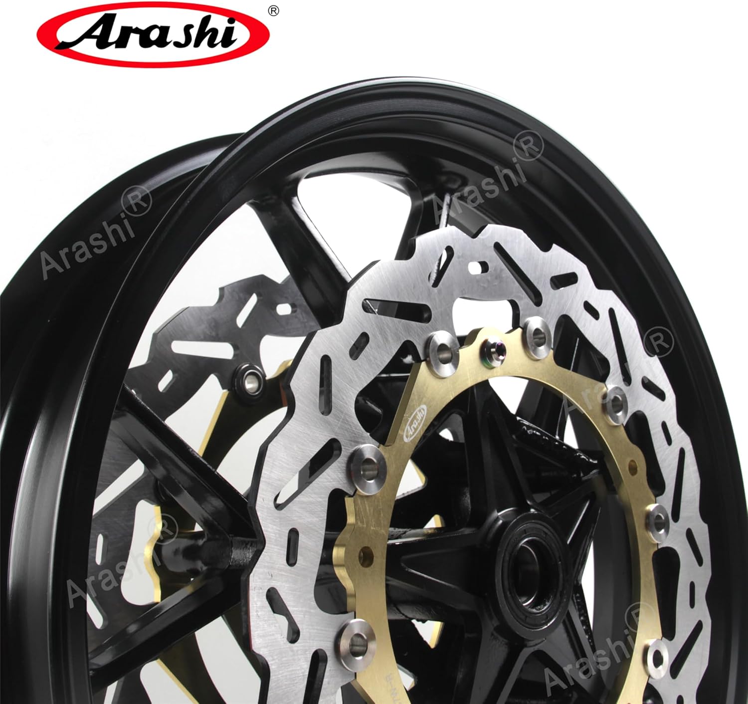 Arashi Front Wheel Rim and Brake Disc Rotors for BMW S1000RR 2009-2018, S1000R 2014-2018, Motorcycle Replacement Accessories Parts Gloss Black