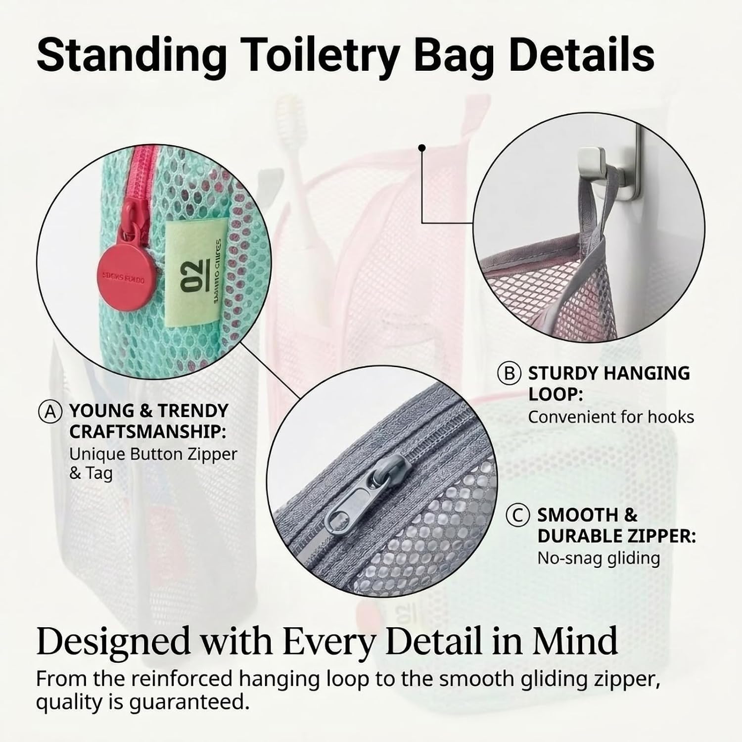 4Pcs Standing Toiletry Bag, Portable Lightweight Travel Toiletry Bag, Waterproof Cosmetic Pouch for Travel, Fold Down Makeup Bag for Vacation, Self Standing Toiletry Organizer image 4