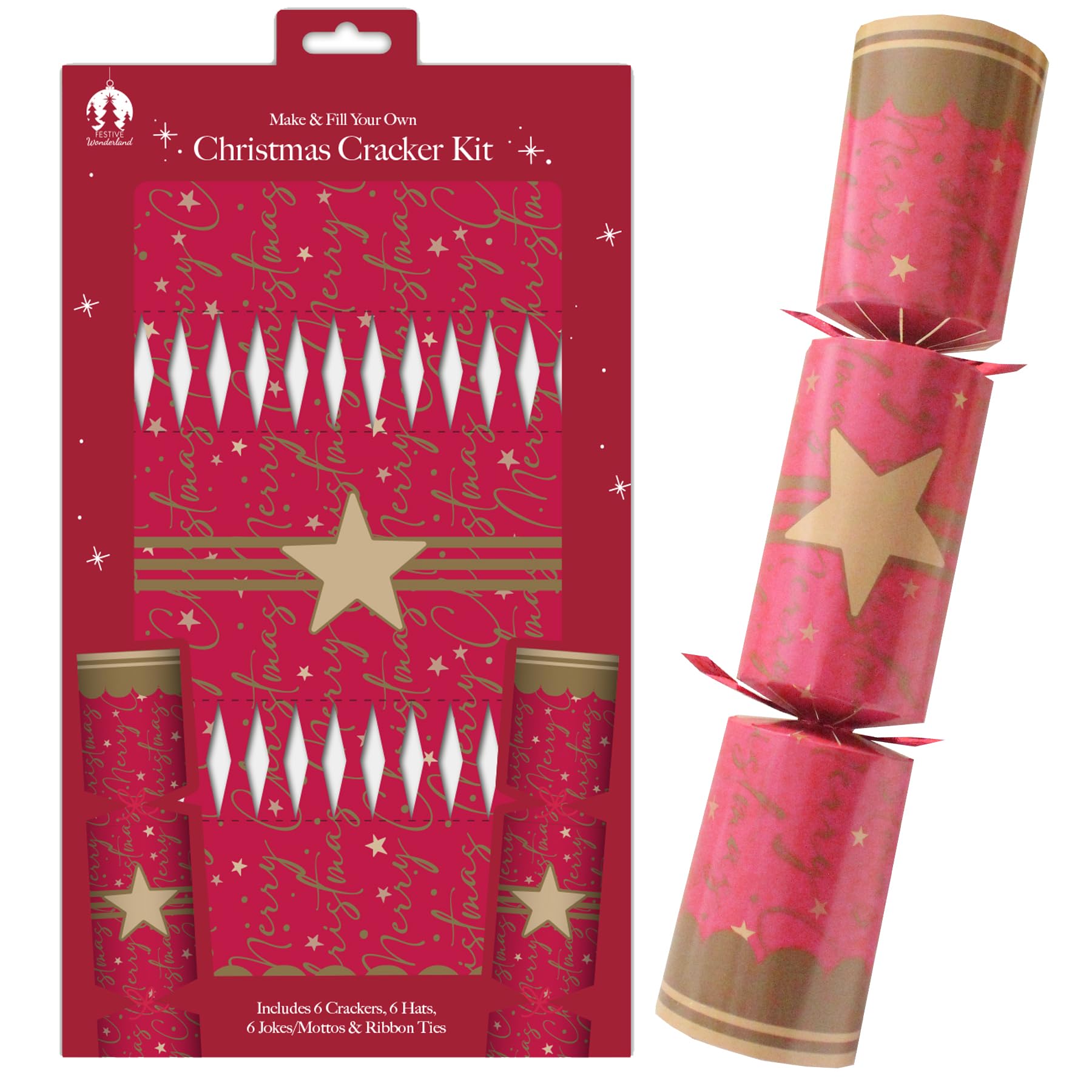 Widdle Gifts Gold Star 6 Pack Make Your Own Christmas Cracker Kit With Hats, Joke And Snap (Gold Star)