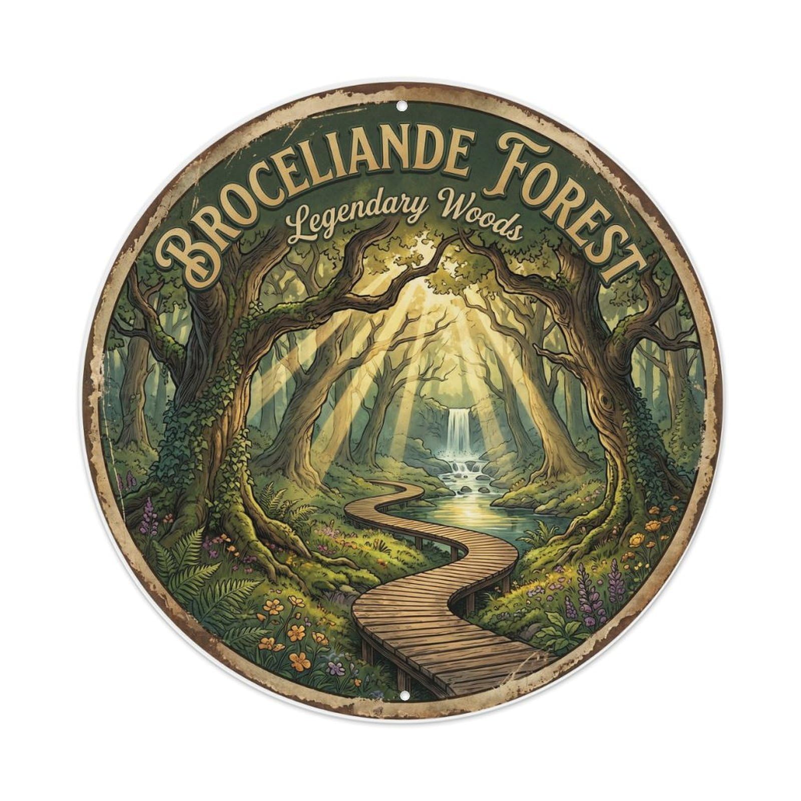 Vintage Travel Broceliande Forest France Mystical Metal Tin Sign