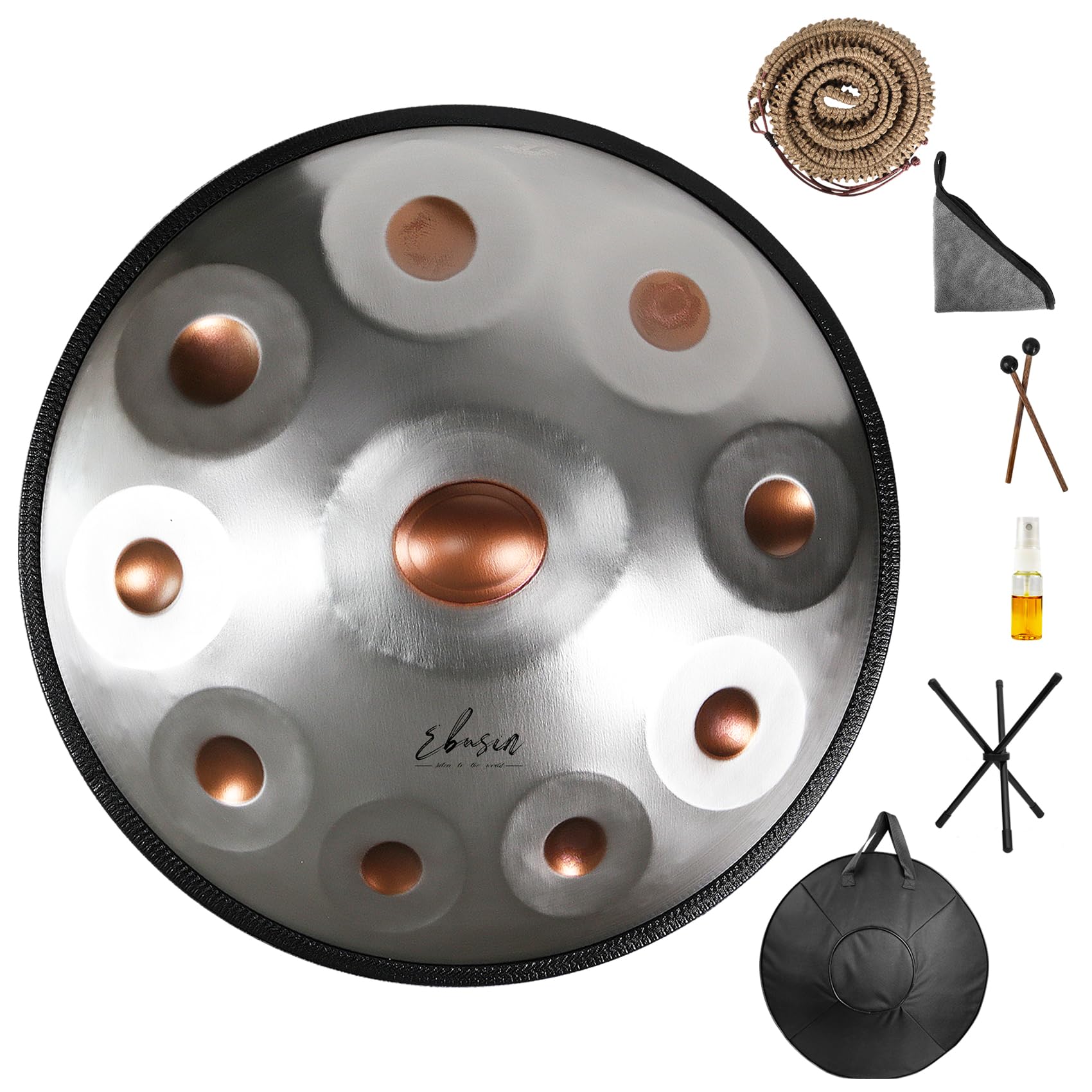 Ebusin Handpan Drum 22 Inches D Minor Kurd, 10 Notes 440 hz Handpan Drums for Adults, Stainless Steel Handpan Instrument with Handpan Drum Bag（Gold Eye）