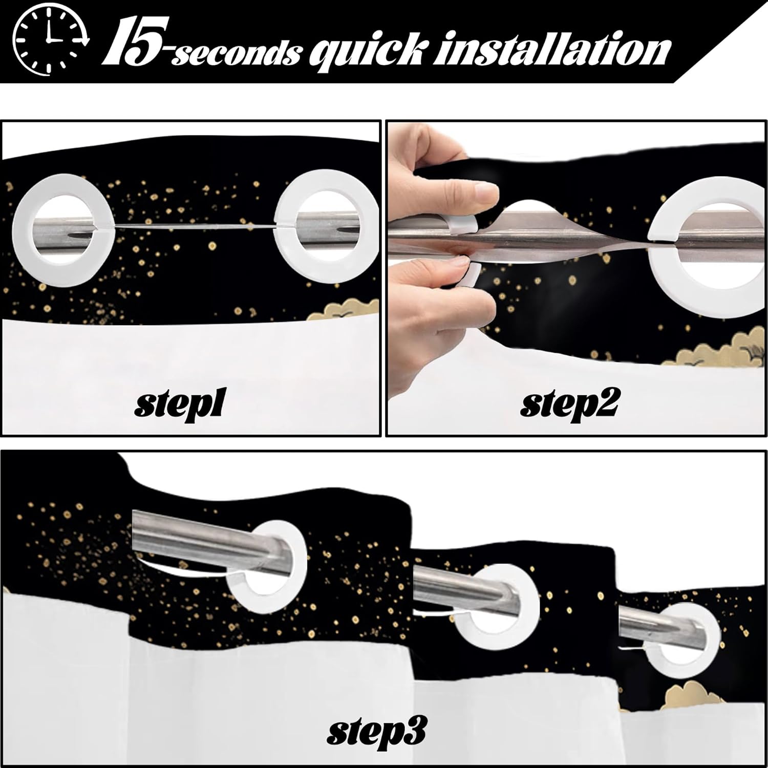 Anime Hookless Shower Curtain with Snap in Liner, Japanese Great Waves No Hook Double Layer Shower Curtain and Liner Set, Ringless with Window Waterproof Cloth Fabric, 71" W x 74" L