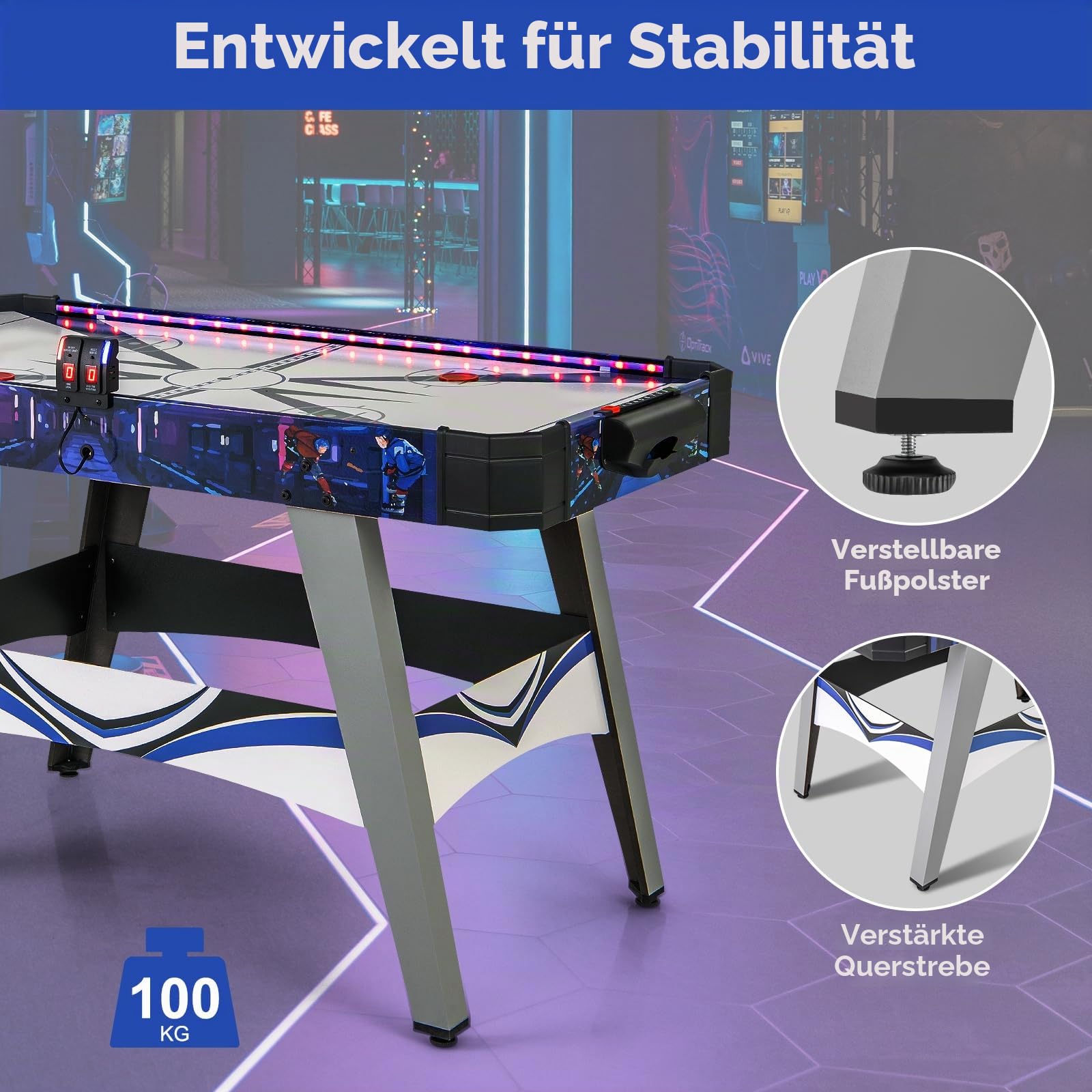HOMASIS Airhockey Tisch, Air Hockey Spieltisch mit elektronischem 12V-Motor & LED-Anzeigetafel, Tischhockey inkl. 2 Pucks & 2 Schiebern, Airhockeytisch Lufthockey Speedhockey für Kinder & Erwachsene