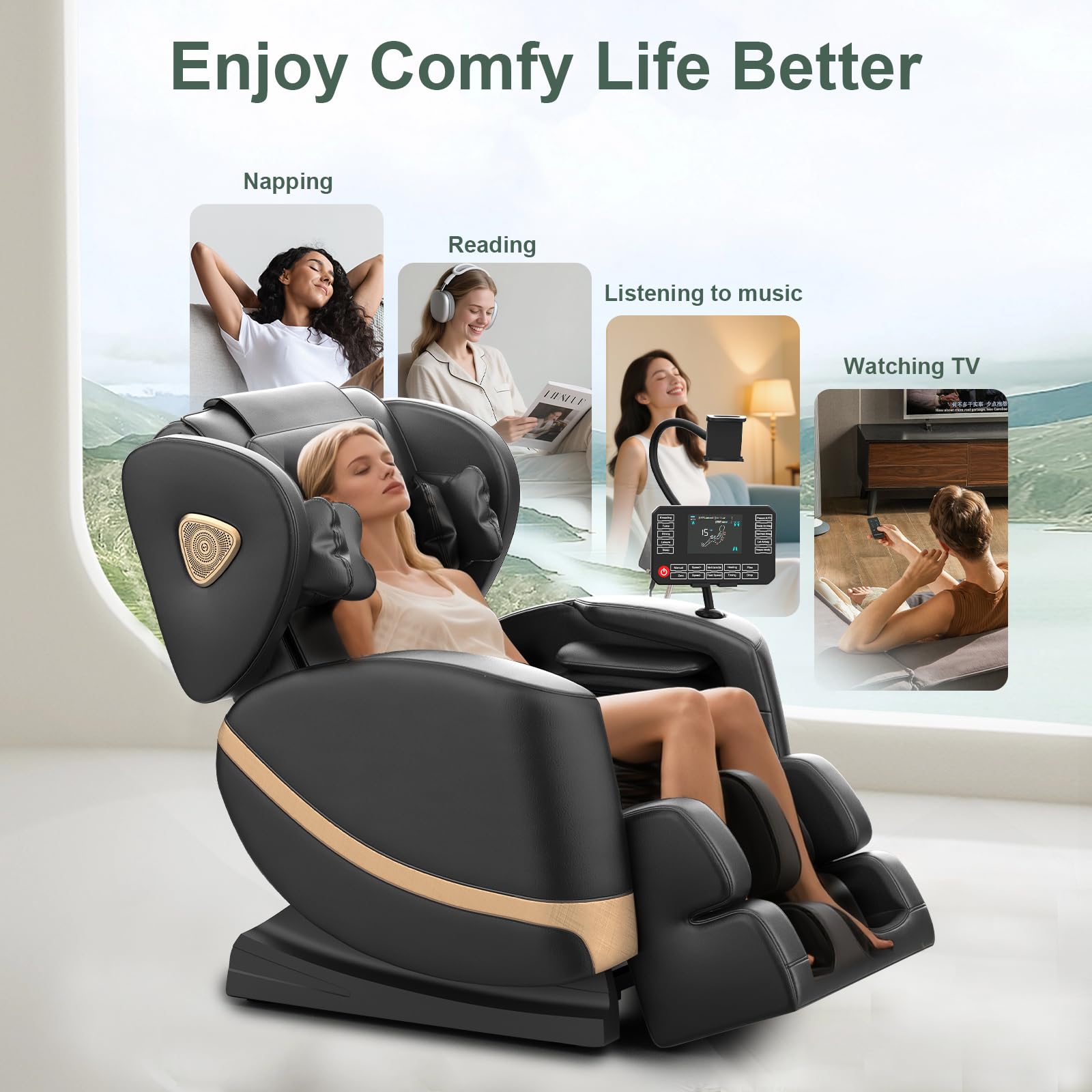 F FURNIMAT Massagesessel Ganzkörper, Zero Gravity Relaxsessel Massagestühle mit Taillen- und Beinheizung, Komfort-Airbags, Fußrollen, 10 Massagerollen, Bluetooth-Lautsprecher, Fernbedienung