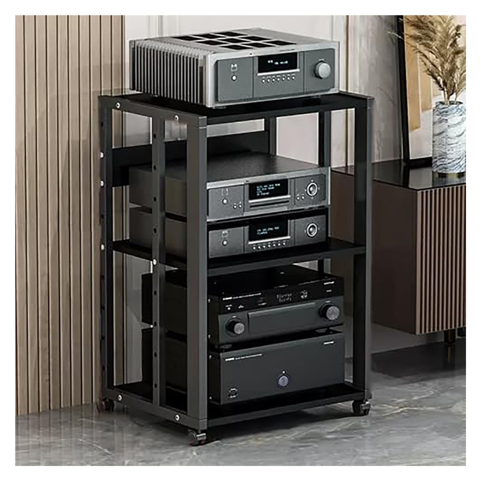 Support audio et meuble étagère AV en rack à 3 niveaux moderne pour rangement multimédia