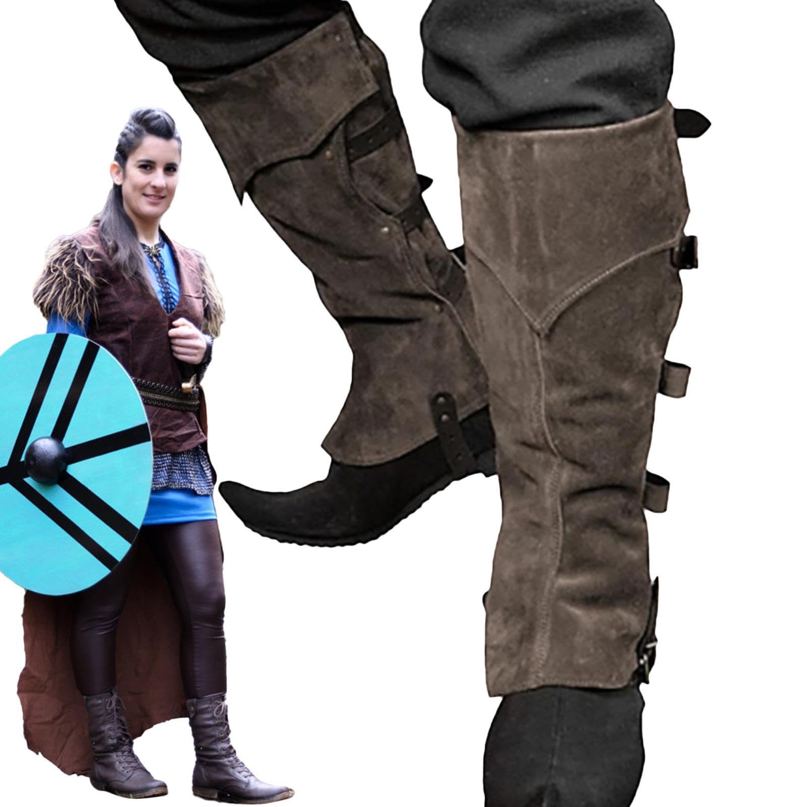 Steampunk-Stiefel aus Leder – Piratenstiefel, Überziehschuhe, Kostüm | Mittelalterliche Renaissance über dem Schuh, schwarzes Zubehör, bequeme Piraten-Stiefel-Tops, Schuhabdeckung für Damen und Herren
