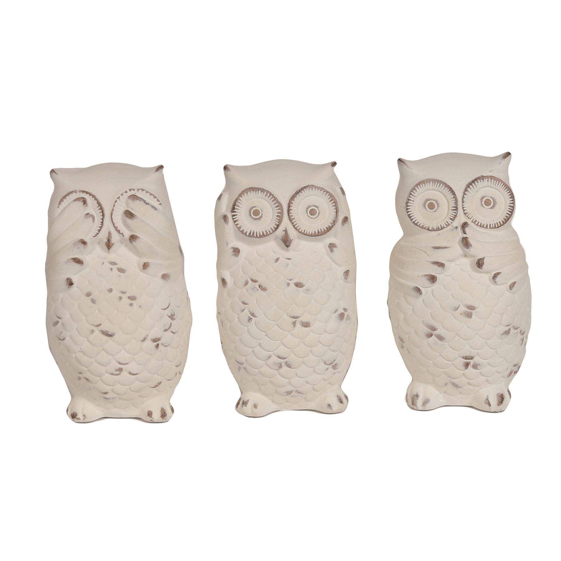 Caths Direct Set of 3 White Owl Figurines Hear, See & Speak No Evil