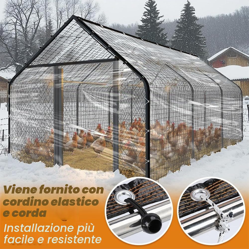 Copertura per pollaio, Tarpaulin impermeabile con eyelets, copertura per pollaio con cordini elastici e rope, facile da installare per grandi camminate in chicken Coop, trasparente per giardino