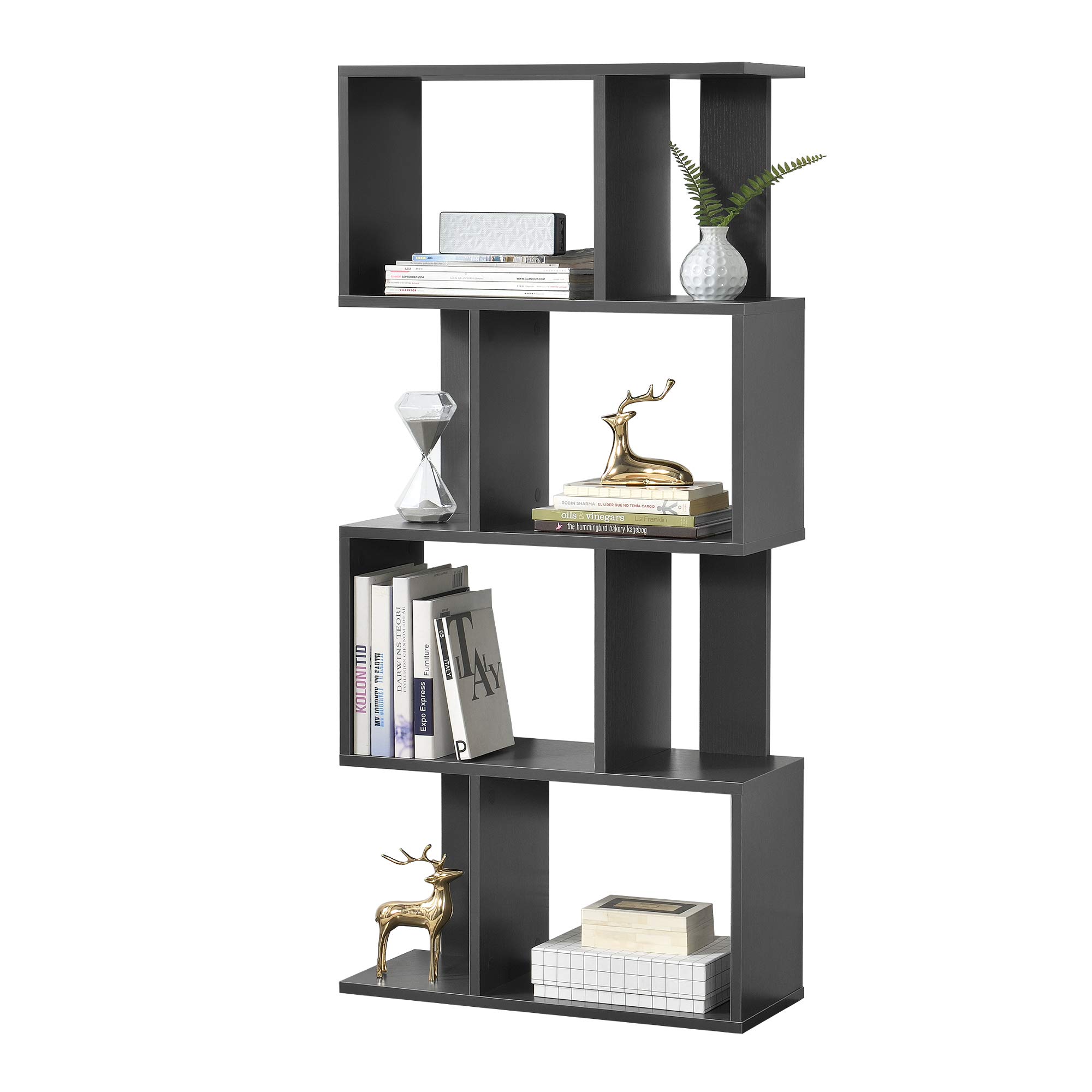 [en.casa] Libreria Bassa Scaffale da Terra con 4 Scomparti Aperti Mobile Espositore per Casa Ufficio Negozio130x60x24 cm Grigio scuro
