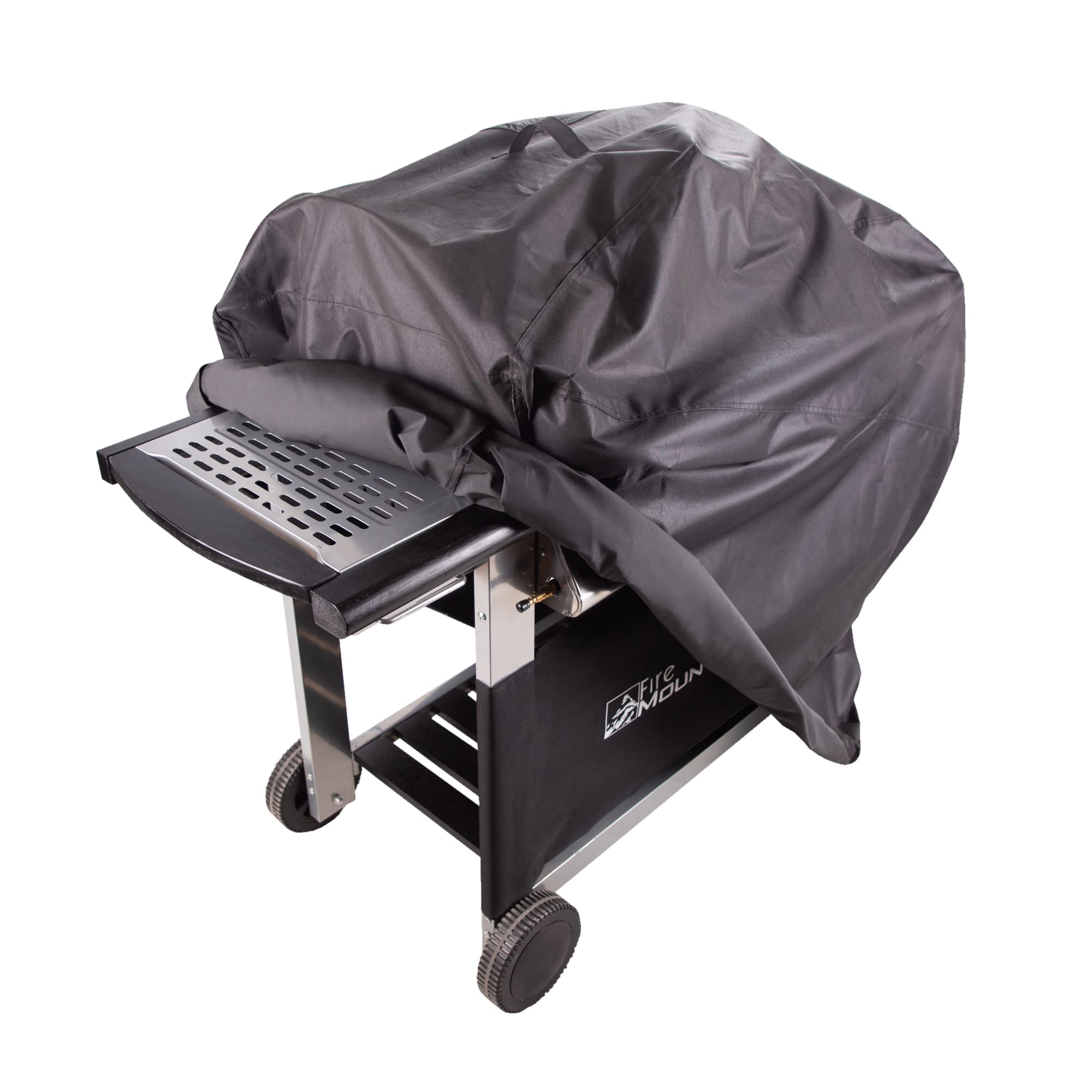 Fire Mountain 3 Burner Protective BBQ Cover - Black, Weather Proof, Outdoor Grill Protection, Easy Storage Bag Included, Fade Resistant Barbecue Shelter, Adjustable Ties, Waterproof Cover, BBQ Shelter
