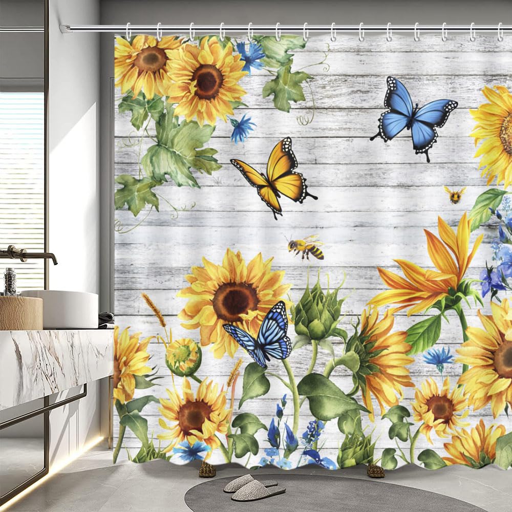 Rideau de douche rustique tournesol 183x183cm MEHOFOND imperméable avec crochets