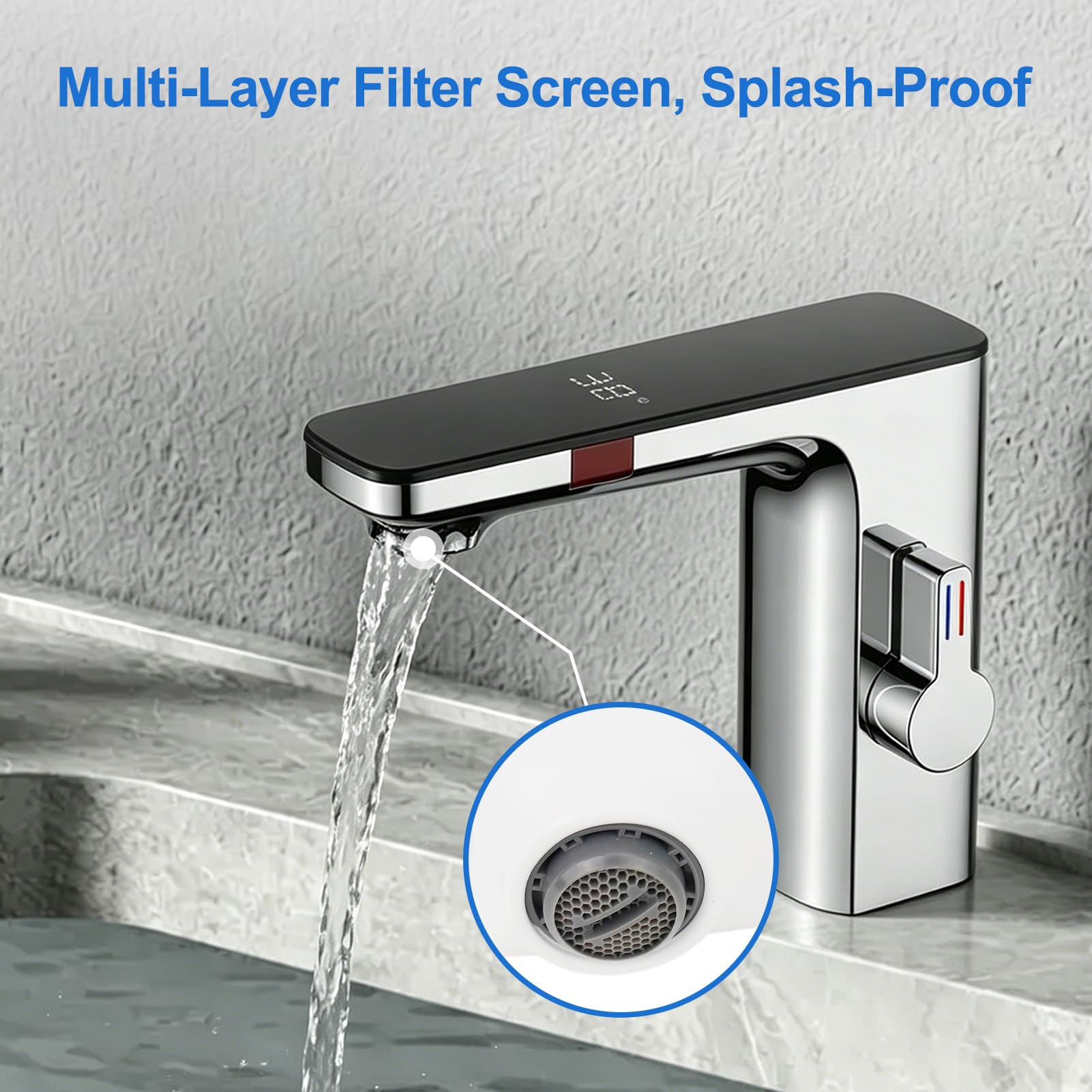 Grifo automático con sensor infrarrojo y pantalla de temperatura, lavabo con sensor inteligente, mezclador de agua fría y caliente, sin contacto (cromo)