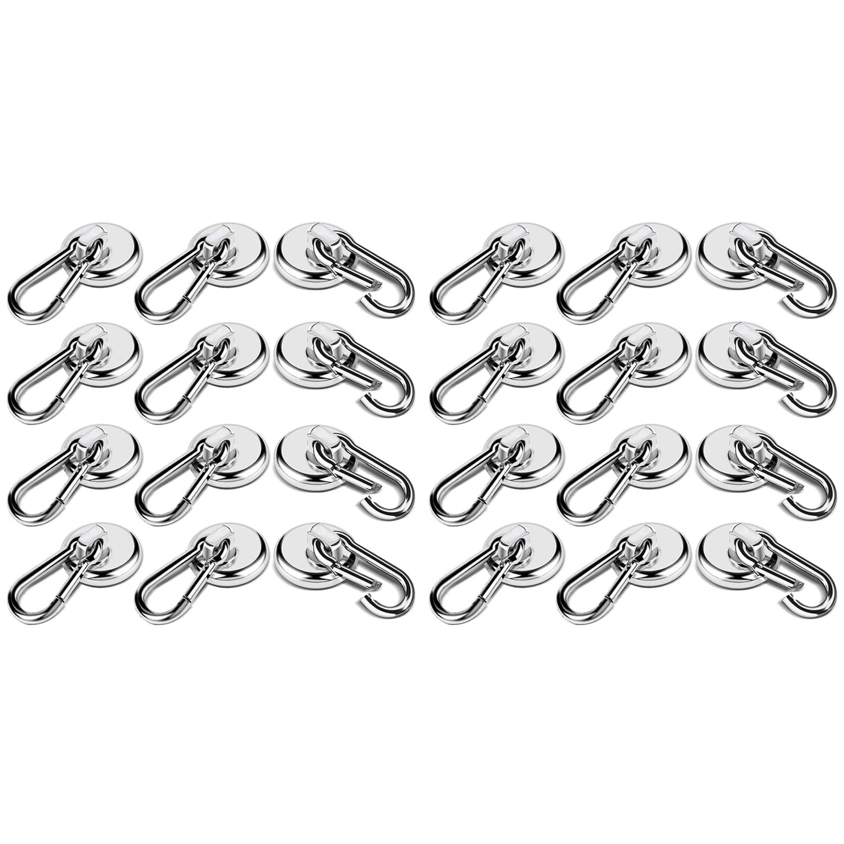 Vjsujehgy 24 Pack Strong Magnetic Hooks, 60LBS Heavy Duty Magnet Hooks Strong Magnets with Carabiner Hook