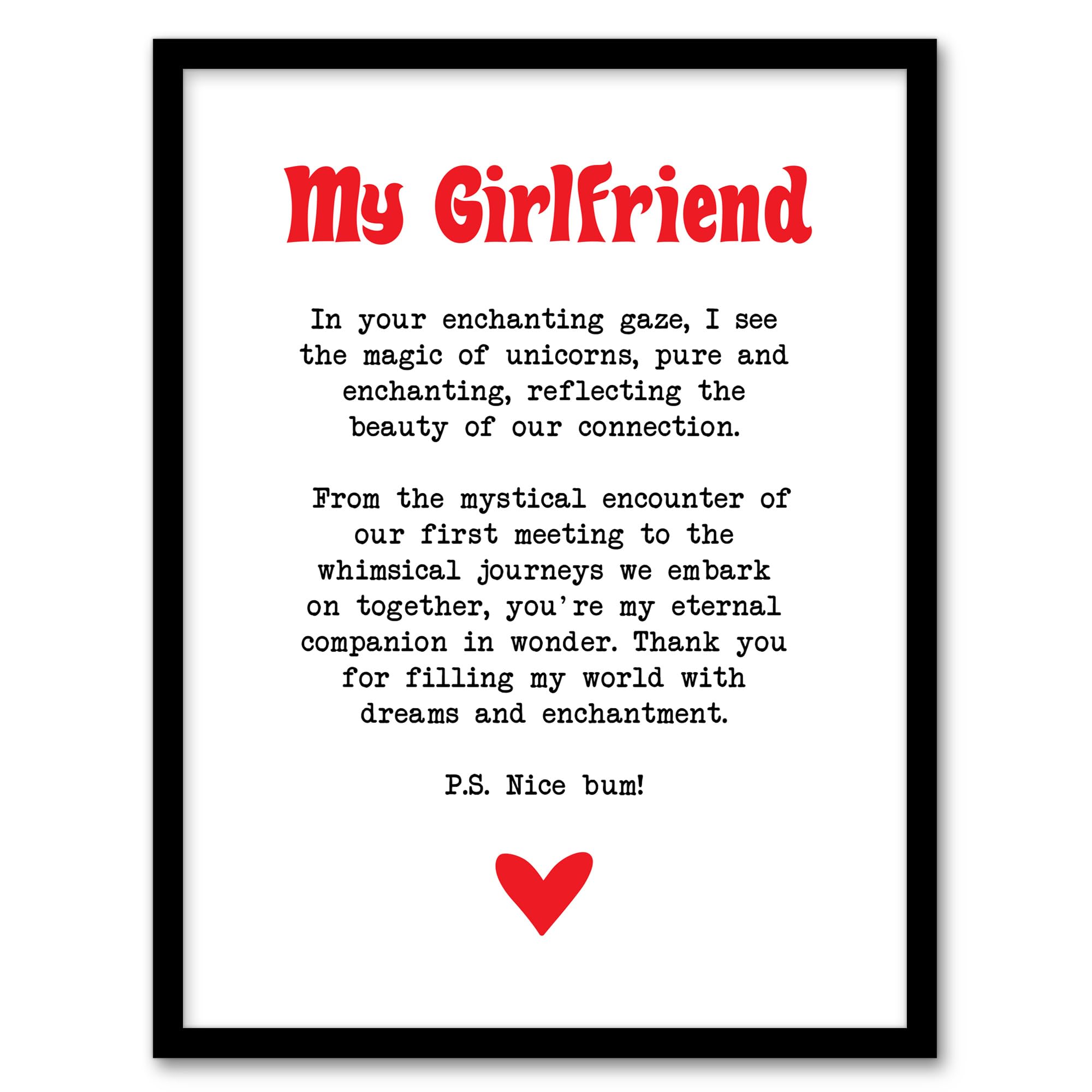 Artery8 Love Poem Unicorn Magic Girlfriend Romance Poetry Bedroom Artwork Framed Wall Art Print A4