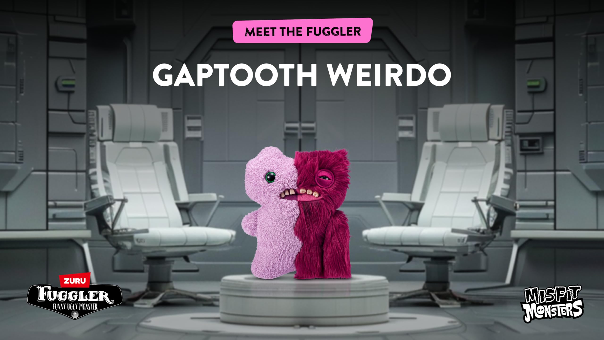 Fuggler Misfit Monsters 23 cm seria 1 (Gaptooth Weirdo - liliowy i czerwony) od ZURU, zabawny brzydki potwór pluszowa zabawka